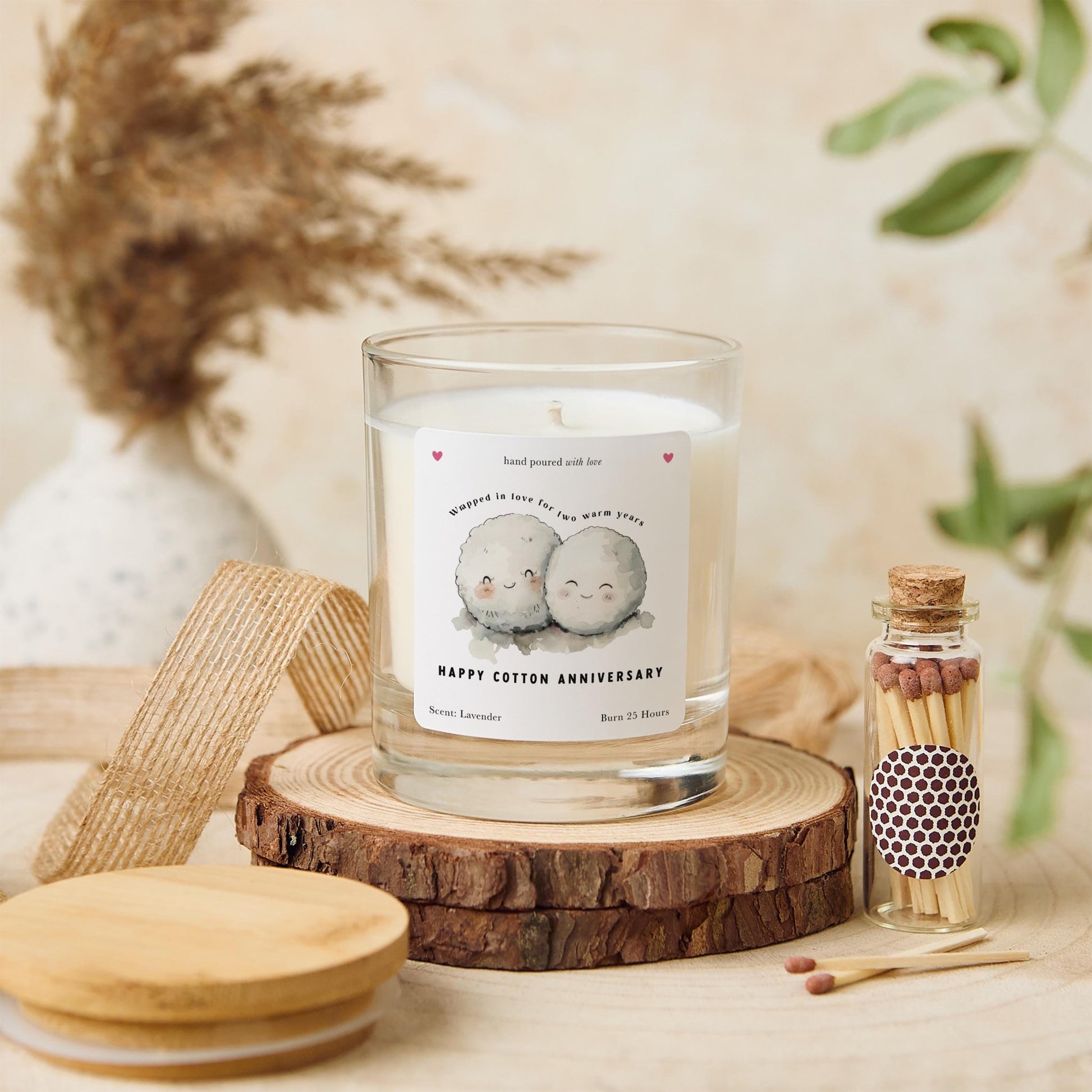 Cotton Anniversary Candle Gift Set for Wife Girlfriend Adorable Keepsake for 2nd Wedding Anniversary Wrapped in Love for Two Wonderful Years