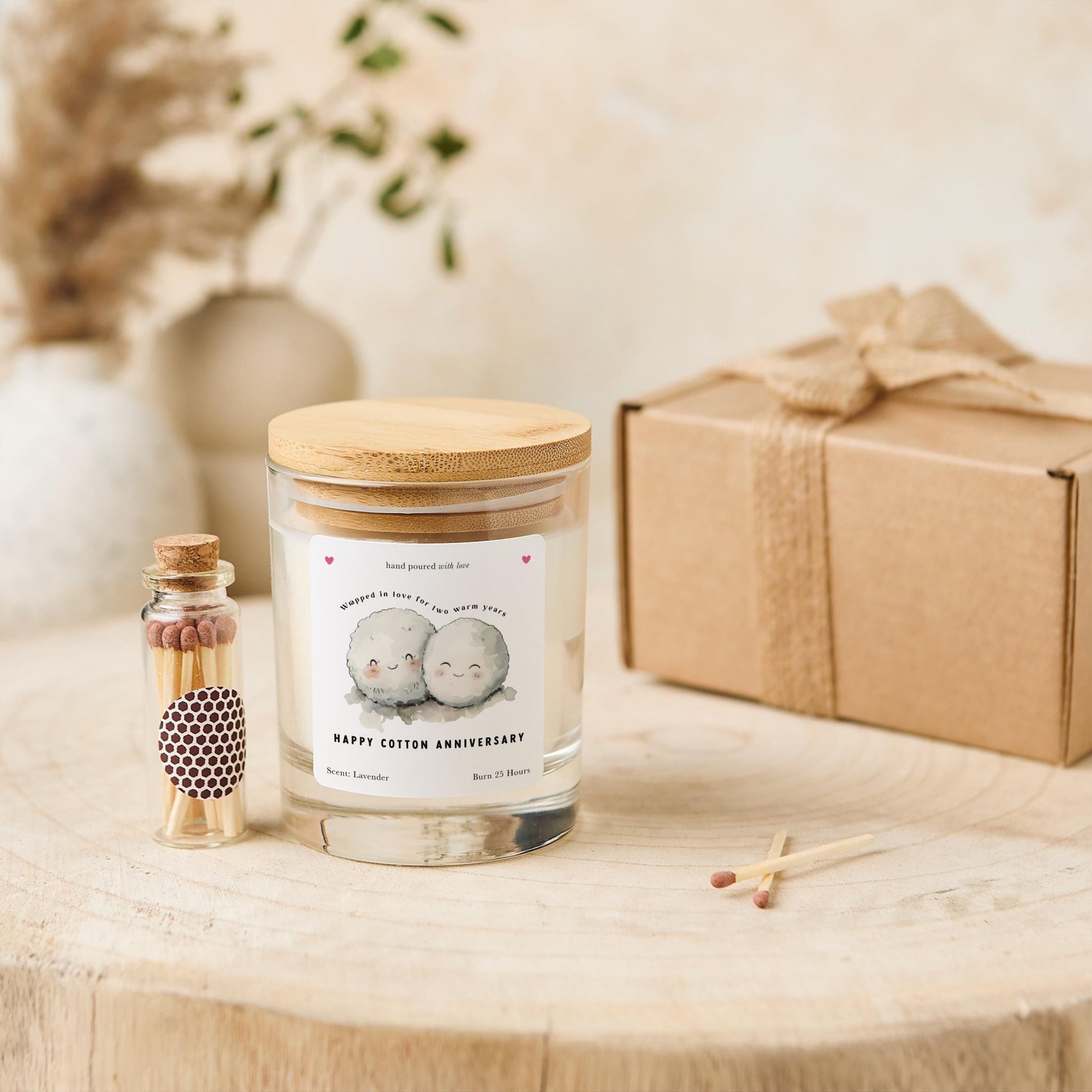 Cotton Anniversary Candle Gift Set for Wife Girlfriend Adorable Keepsake for 2nd Wedding Anniversary Wrapped in Love for Two Wonderful Years