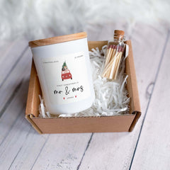 Cute First Christmas Married Scented Candle Mr and Mrs Last Name Personalised Gift for Wife 1st Xmas Married Wedding Gift