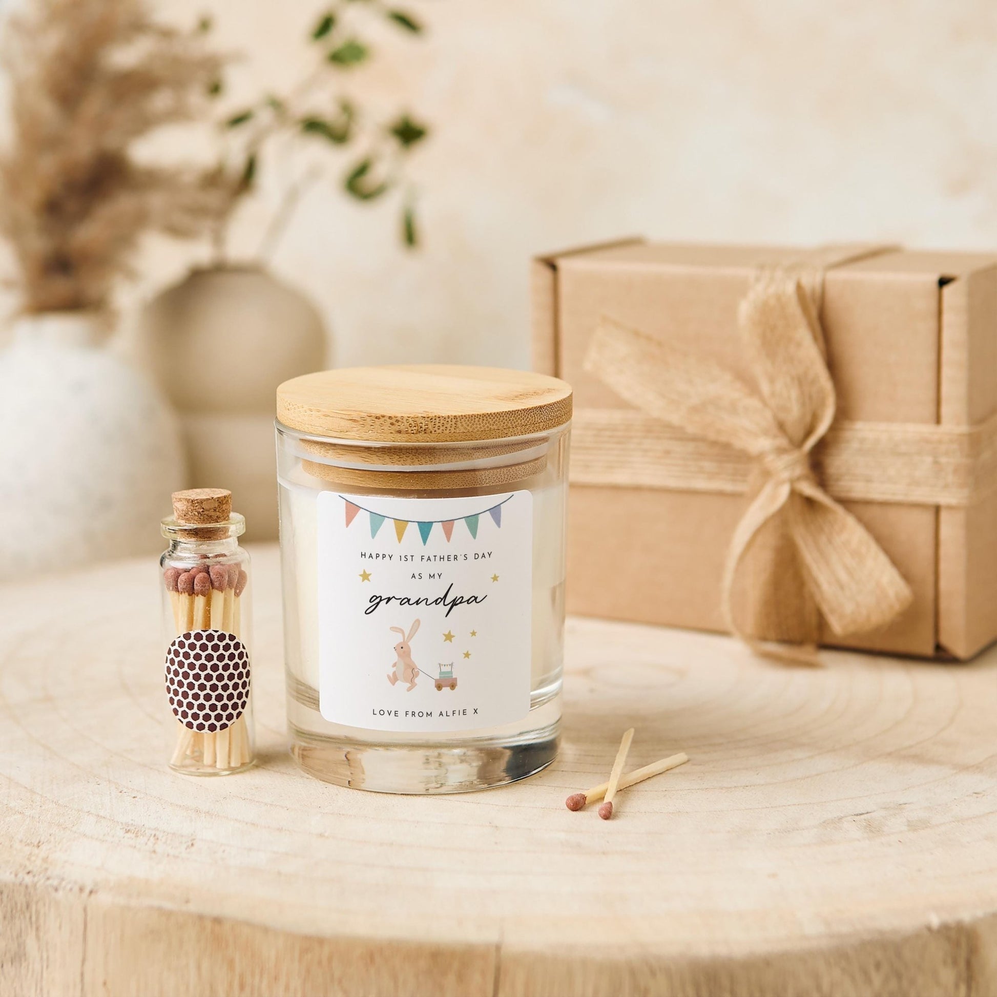 Cute First Father's Day Candle Gift Set Grandpa Keepsake Thoughtful and Heartfelt Gift for New Grandad from Grandson Granddaughter Baby Bump