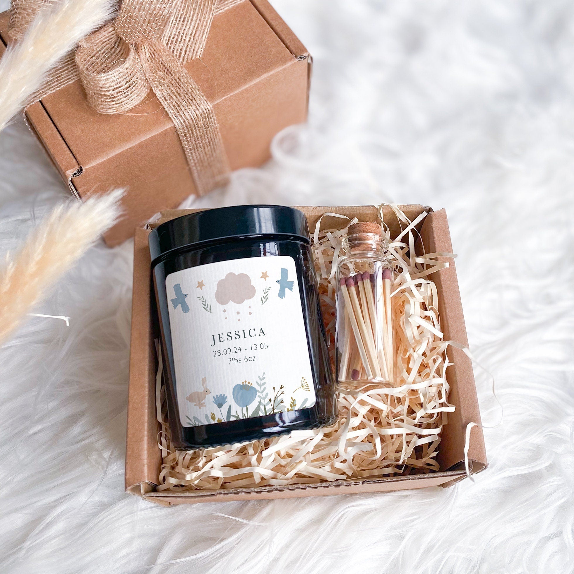 Cute personalised new baby candle Scented vegan candle gift with date time and weight baby boy girl New mum congratulations gift keepsake