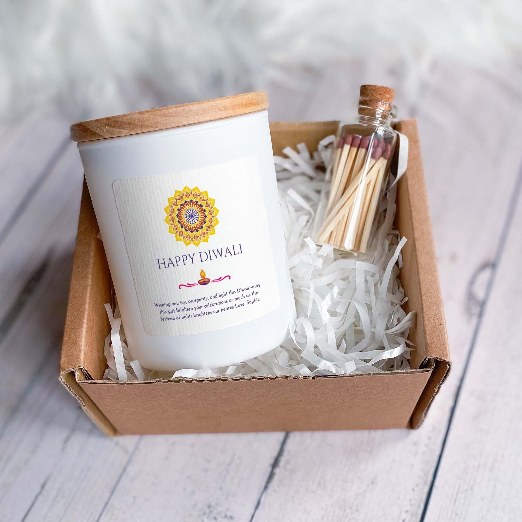 Diwali scented candle with your text Personalised Gift Box for family her him Happy Diwali gift set for mum dad friend Diwali Rangoli