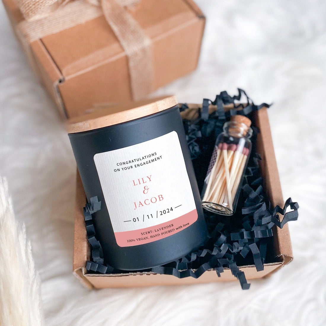 Engagement candle for couple with names and date, Wedding Anniversary or Engagement Gift Soy Wax Scented Candle, Mr Mrs On Your Day