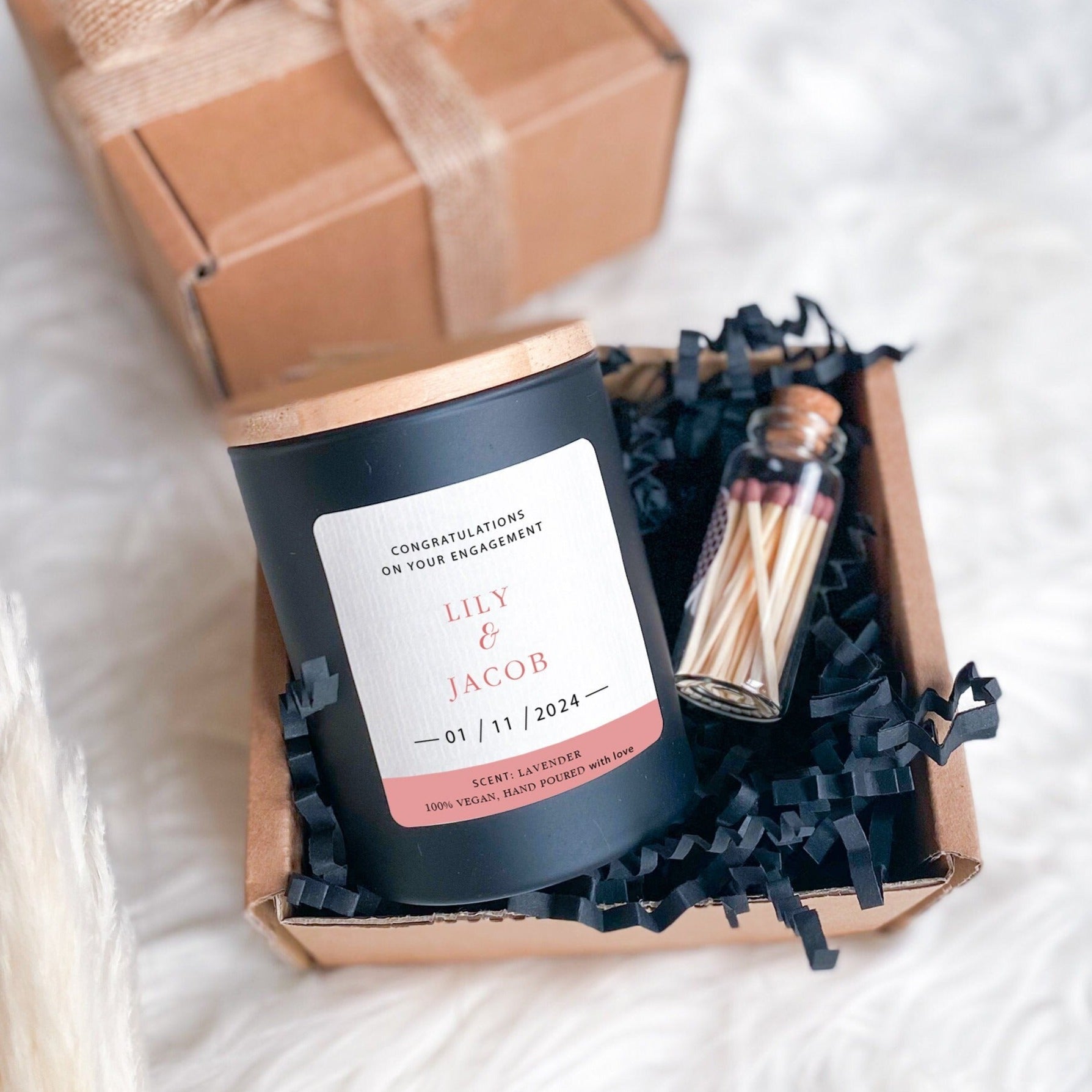 Engagement candle for couple with names and date, Wedding Anniversary or Engagement Gift Soy Wax Scented Candle, Mr Mrs On Your Day