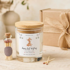 First Christmas as Mum and Dad Candle Gift Set Personalised Vegan Soy Wax Candle Free Gift Package and Mini Matches Jar