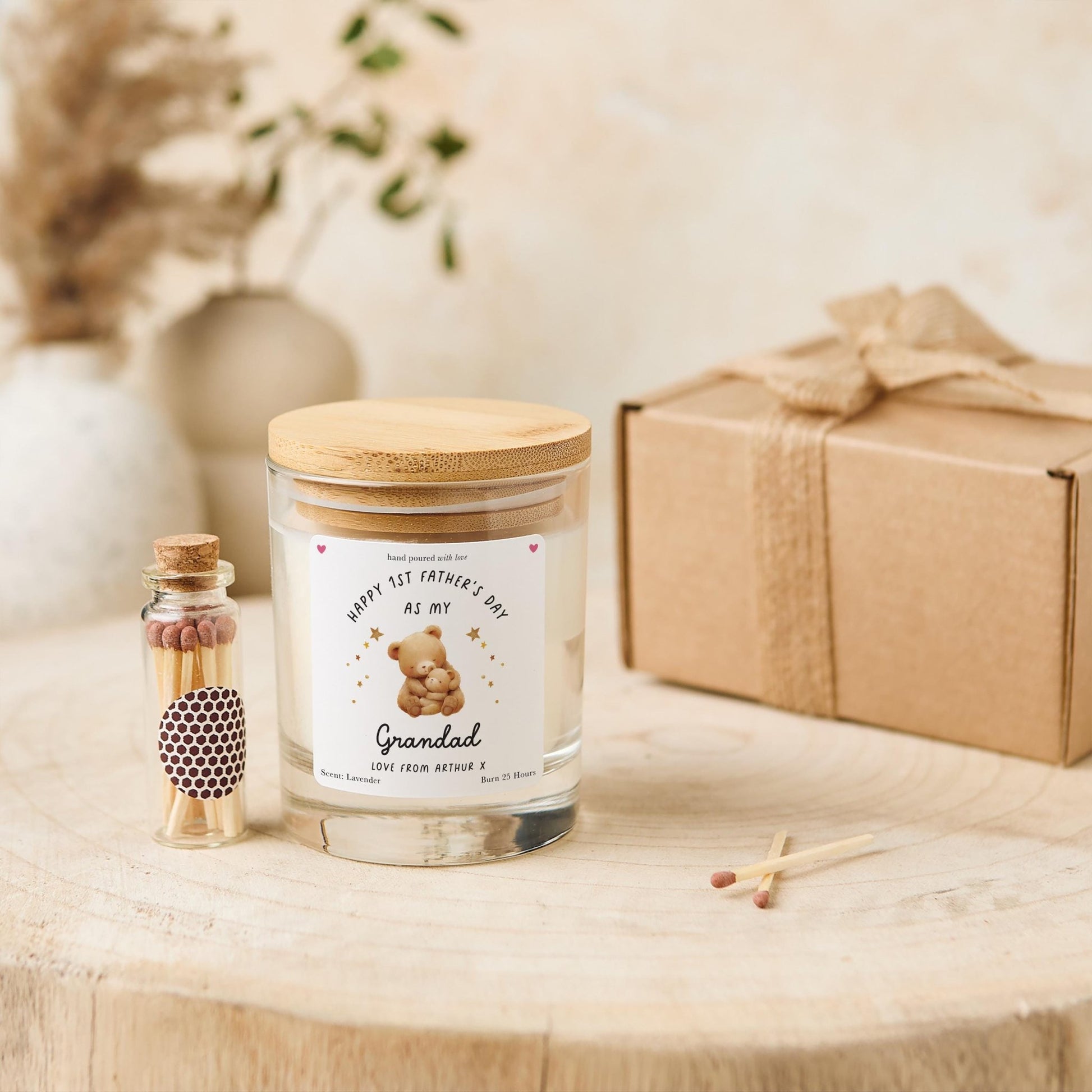 First Father's Day Candle Set Daddy Grandad Stepdad Papa or Godfather Baby Bear Keepsake Heartfelt Gift from Little One for His Special Day