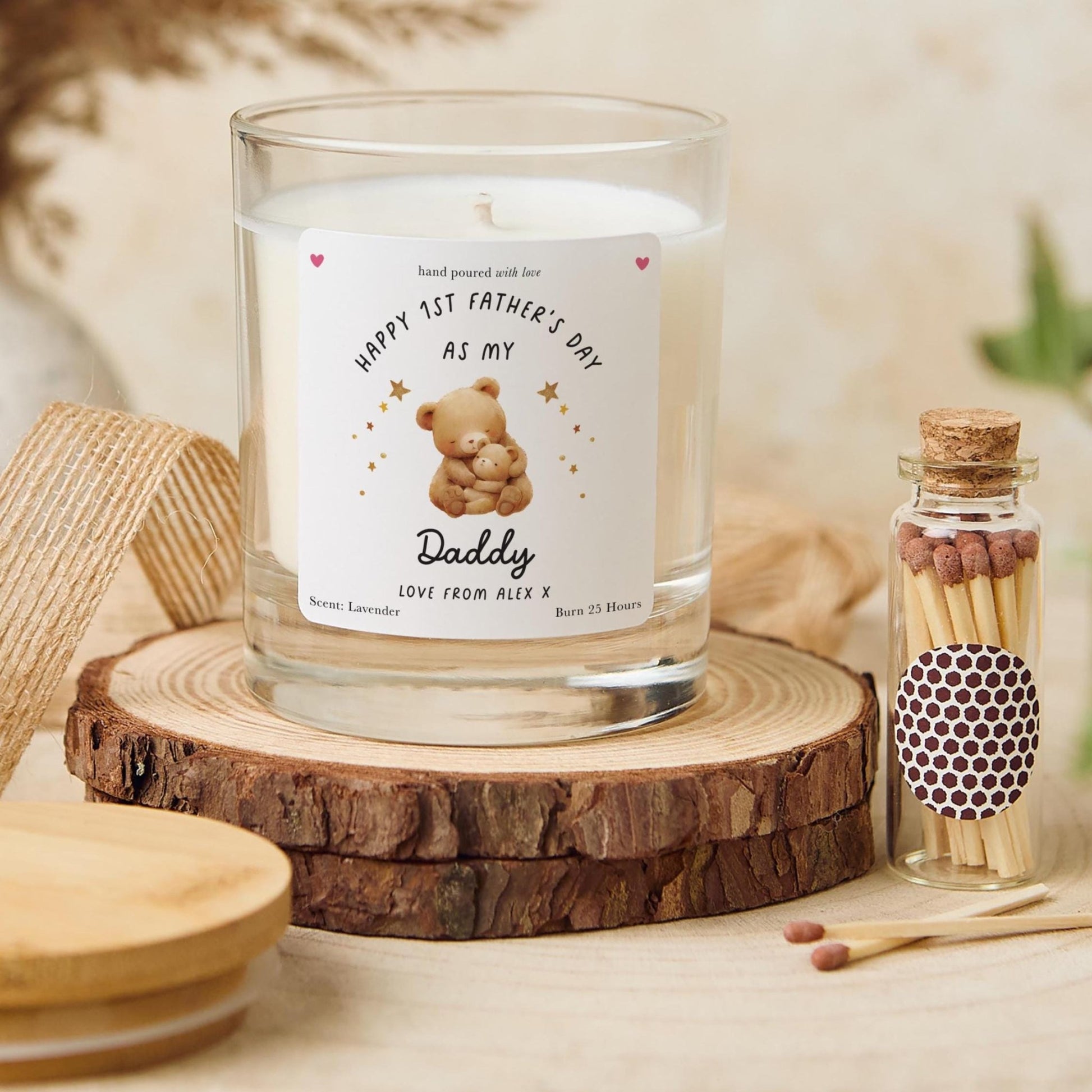 First Father's Day Candle Set Daddy Grandad Stepdad Papa or Godfather Baby Bear Keepsake Heartfelt Gift from Little One for His Special Day