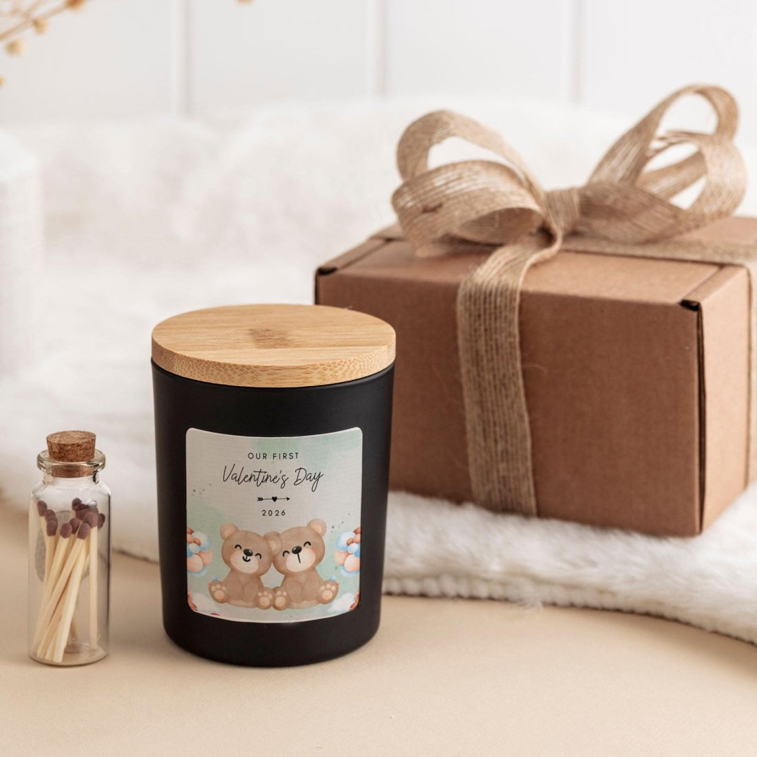 First Valentine’s Day Candle Gift for Couple – Teddy Bear Design Soy Wax Jar