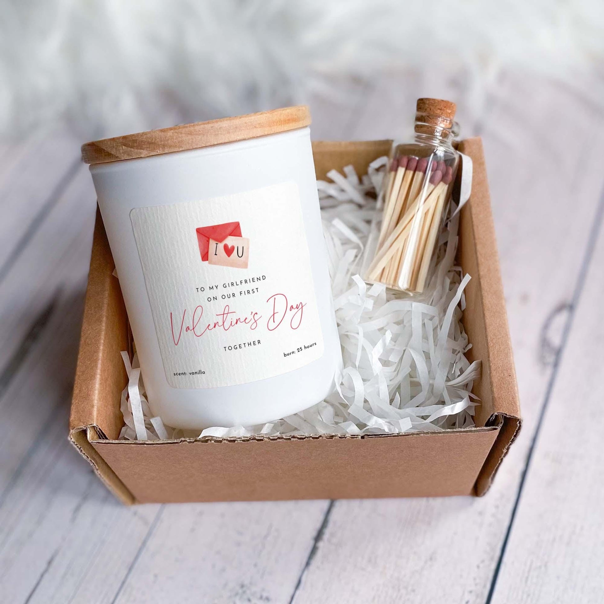 First Valentine's Day Scented Candle Gift for Girlfriend Set with Matches Romantic Gift Couple Thoughtful Keepsake Present Our 1st Valentine