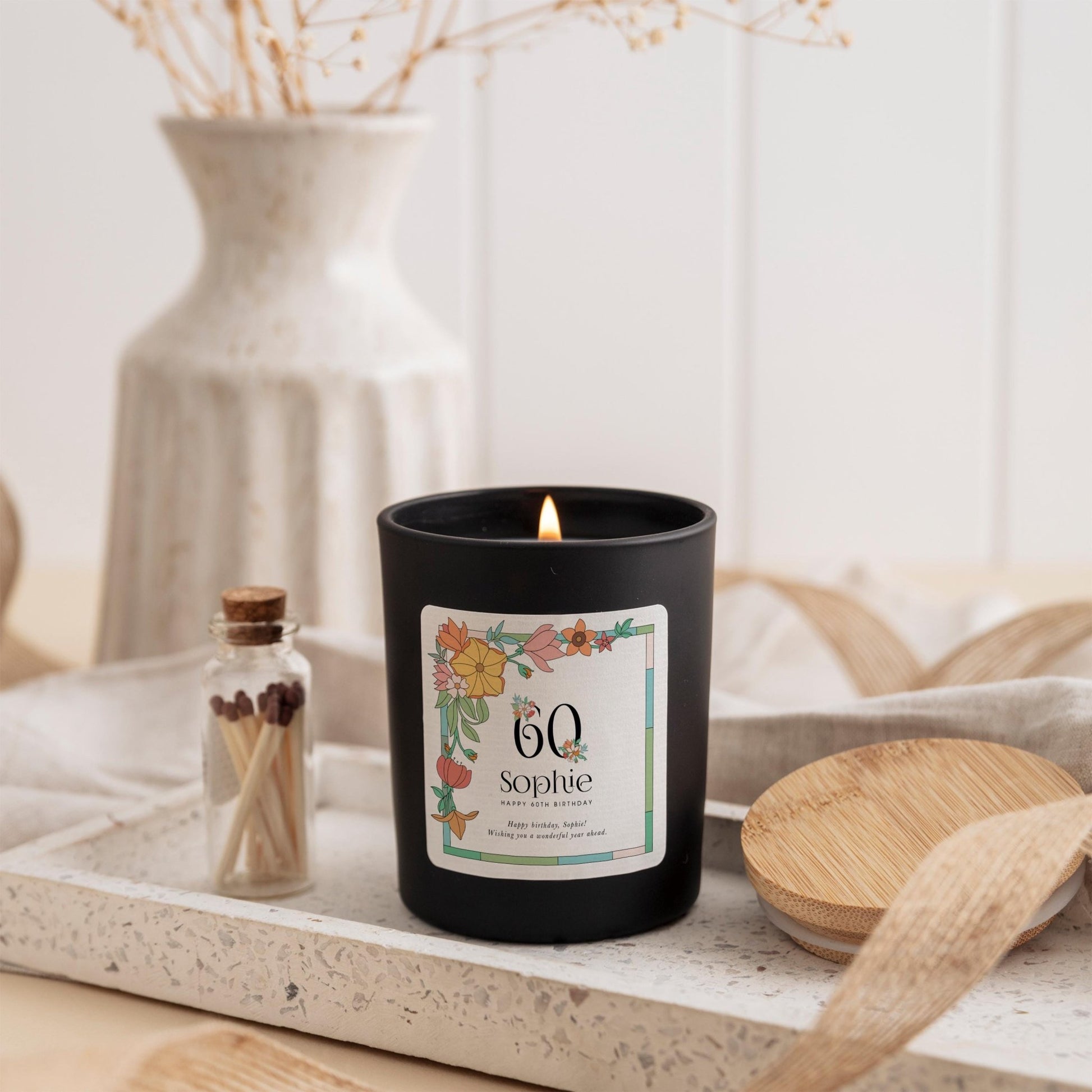 Floral Birthday Candle Gift Set for Her Elegant Scented Keepsake 30th 40th 50th 60th Birthday Present for Mum Sister Friend Nanny Grandma