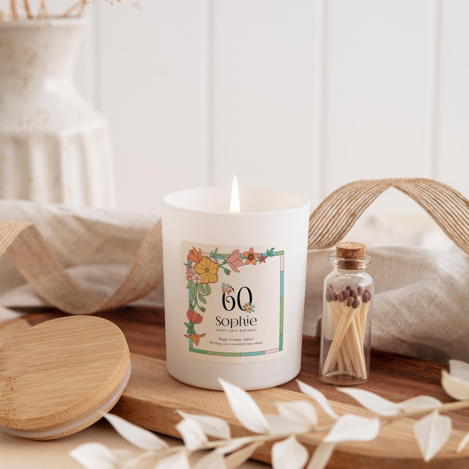 Floral Birthday Candle Gift Set for Her Elegant Scented Keepsake 30th 40th 50th 60th Birthday Present for Mum Sister Friend Nanny Grandma