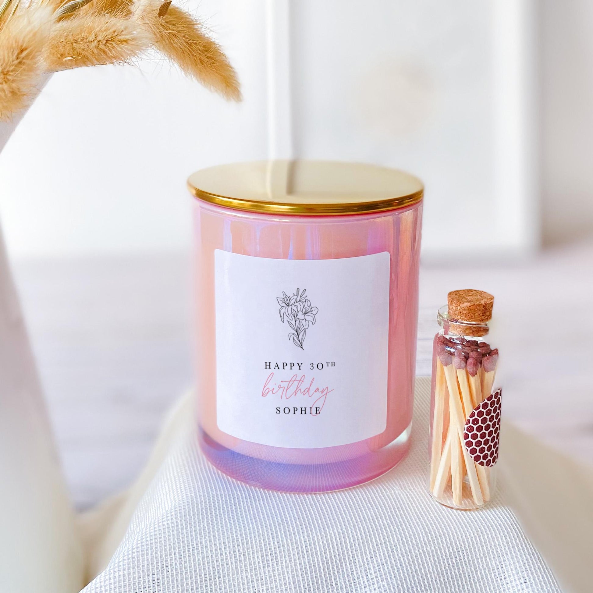 Floral personalised birthday scented candle with metal lid Gift for her best friend 18th 21st 30th 40th 50th 60th 70th Mum Sister Colleague