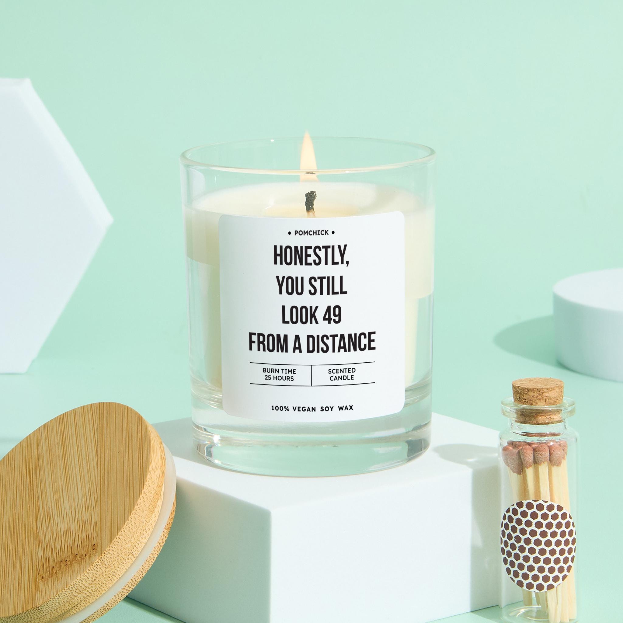 Funny 50th Birthday Candle Gift Honestly You Still Look 49 from a Distance Humorous Keepsake for Friend Family Colleague Mum Grandma