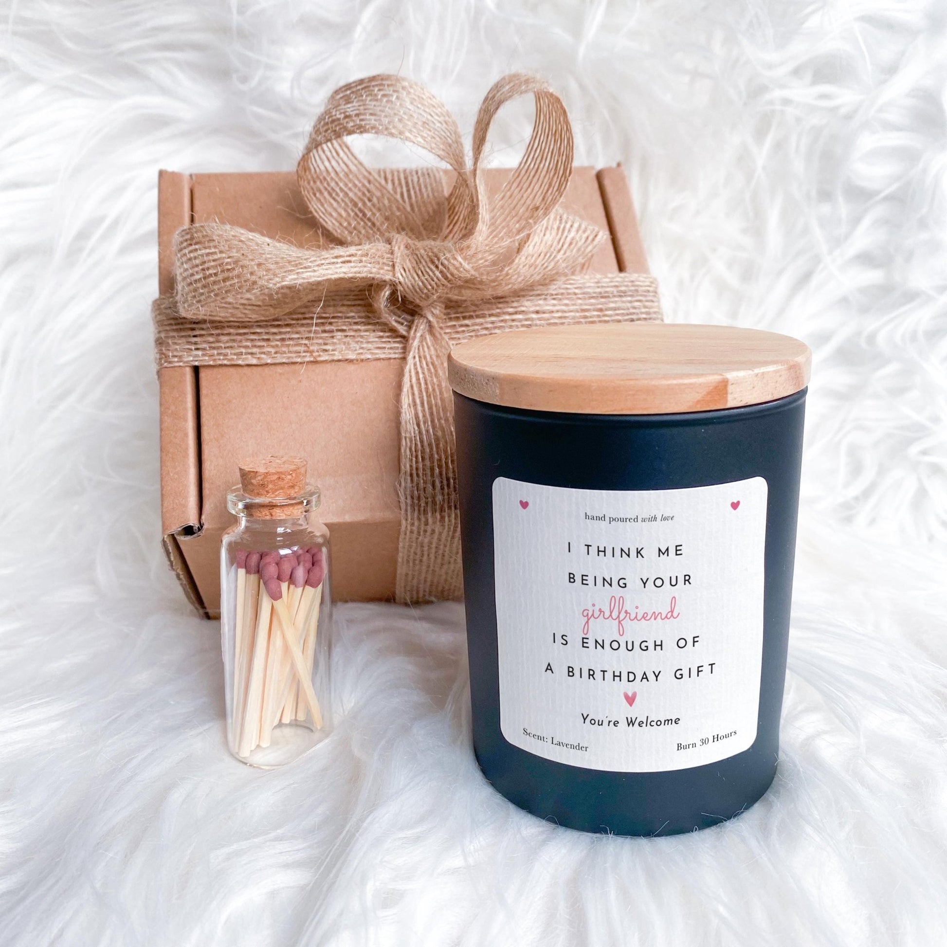 Funny Birthday Candle Gift for Your Boyfriend Scented candle with FREE gift package and mini matches jar Vegan soy wax present