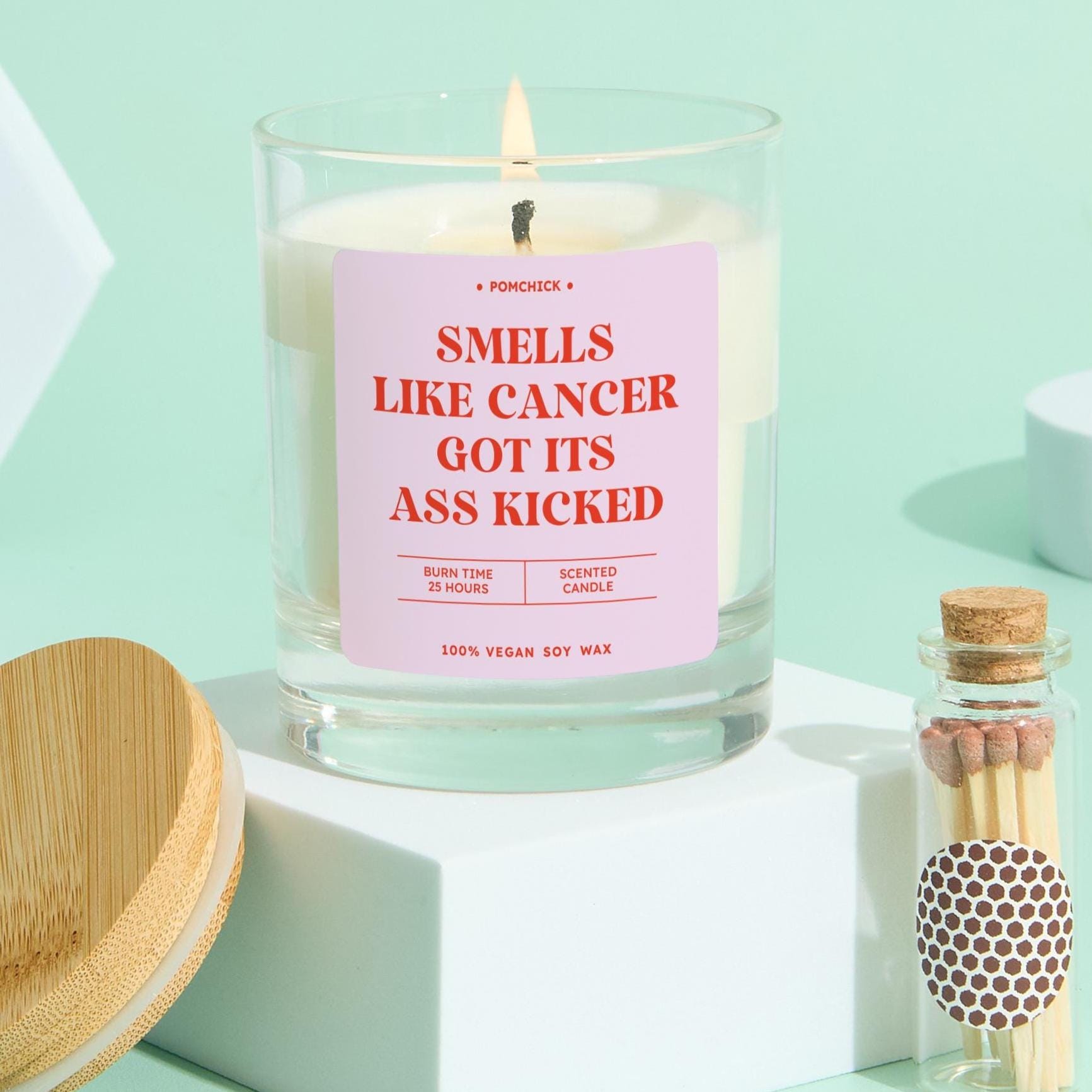 Funny Cancer Survivor Gift Scented Vegan Candle Keepsake Recovery Chemo Day Present Smells Like Cancer Got Its Ass Kicked