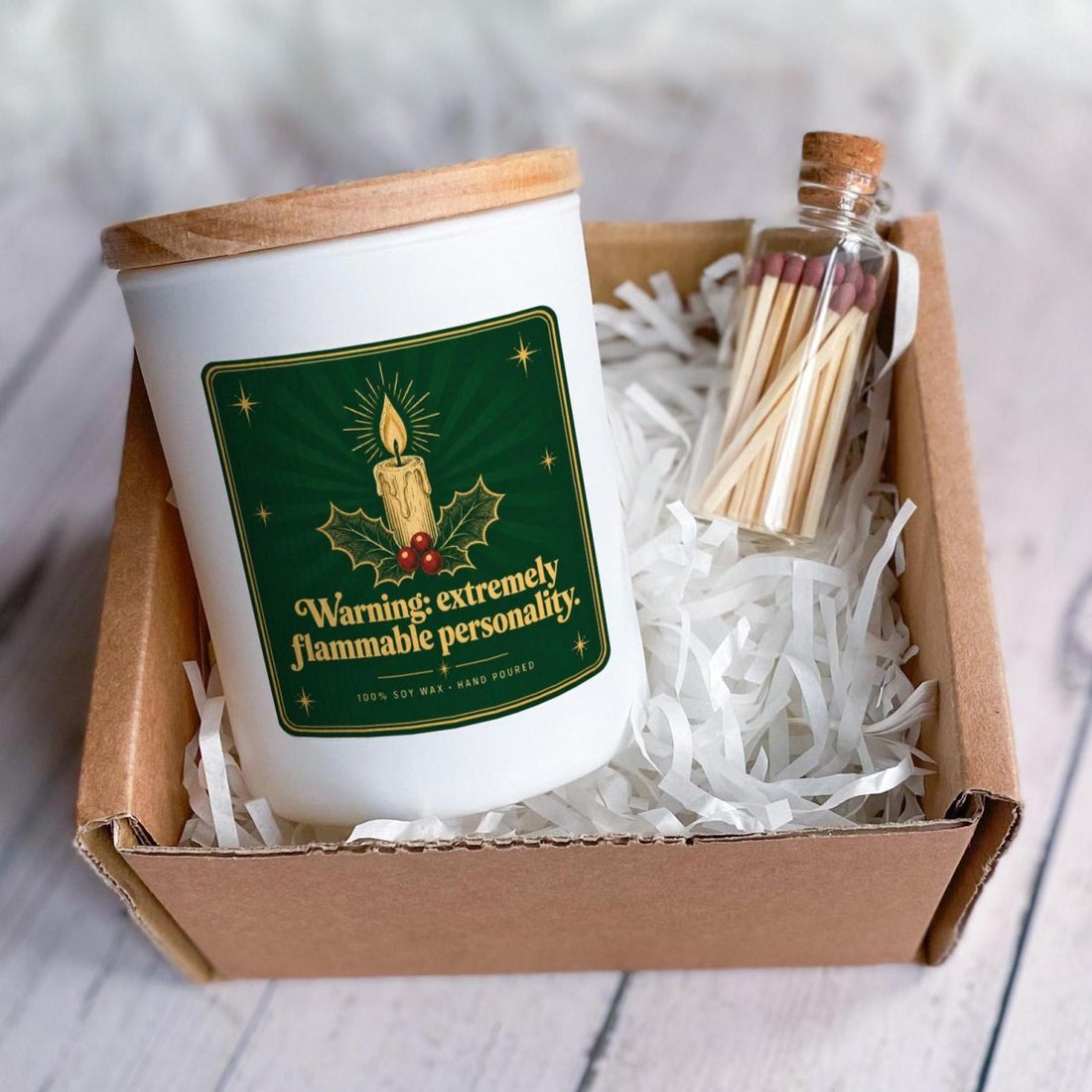 Funny Candle with Ribbon Tied Box and Matches Jar Cheeky Christmas Gift