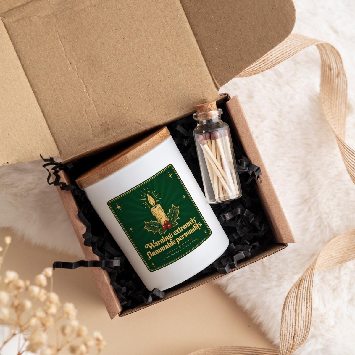 Funny Candle with Ribbon Tied Box and Matches Jar Cheeky Christmas Gift
