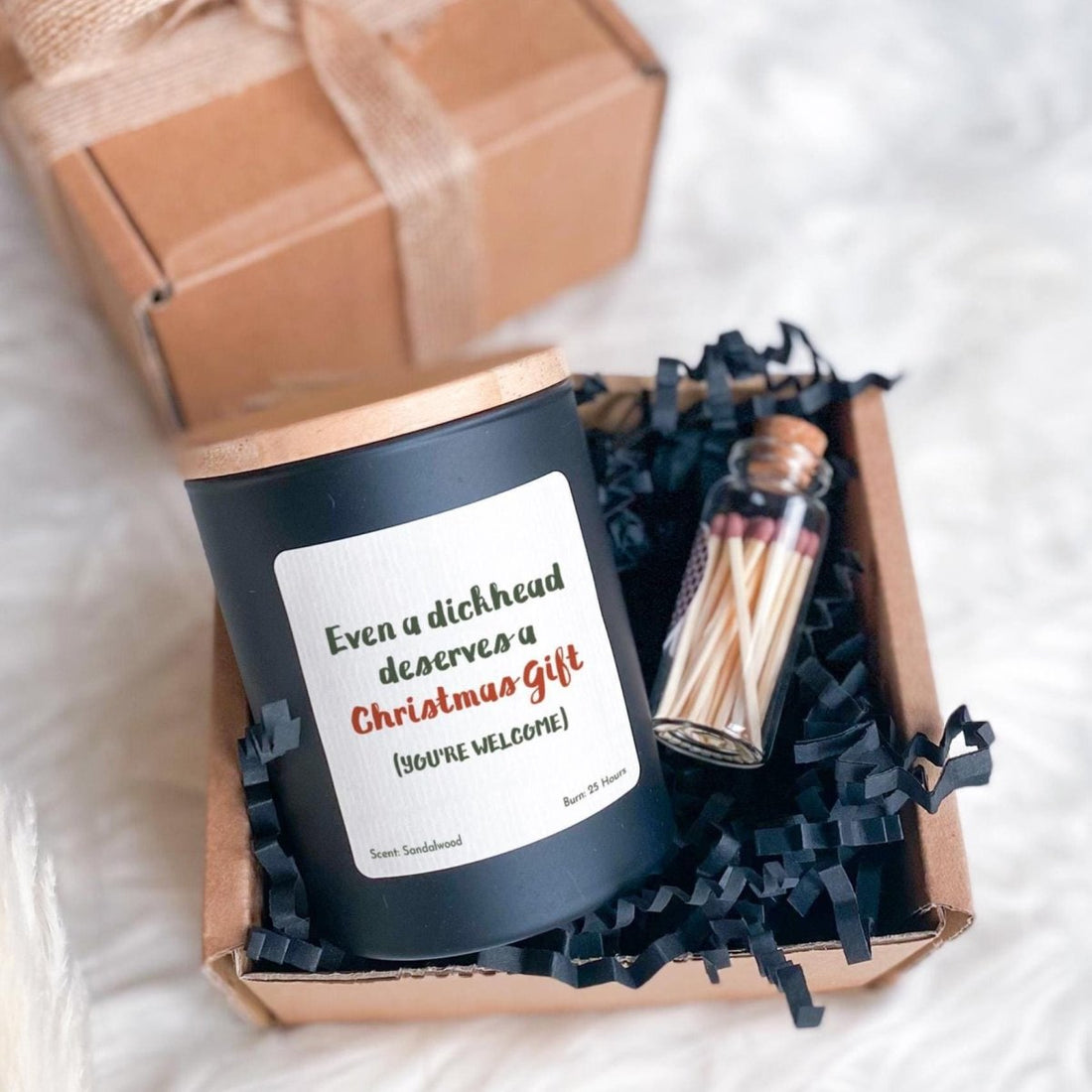 Funny Christmas Candle Gift Vegan Non-Toxic Soy Wax with Ribbon and Matches Jar