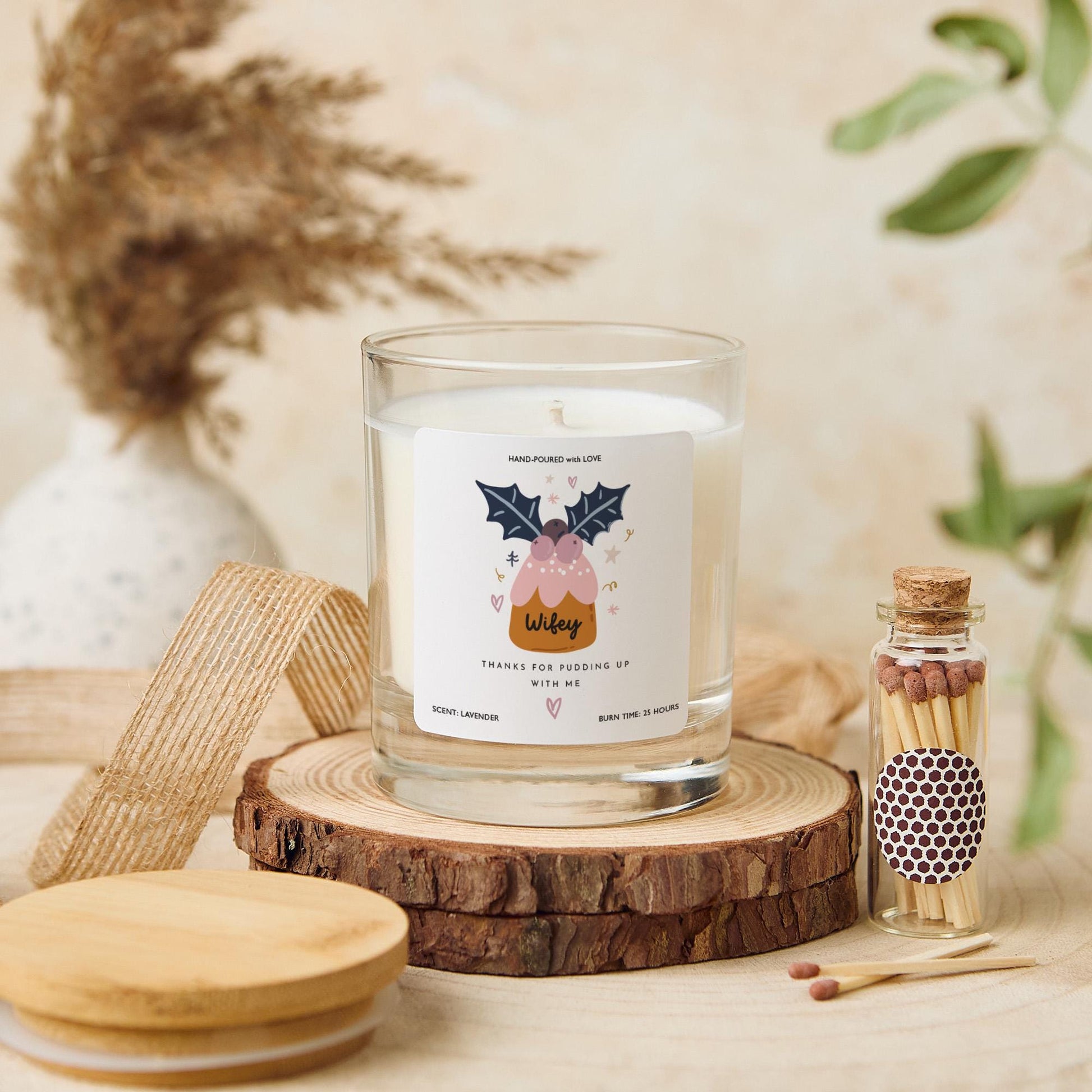 Funny Christmas Gift for Wife Wifey Vegan Soy Wax Candle with Bamboo Lid Free Gift Package with Mini Matches Jar