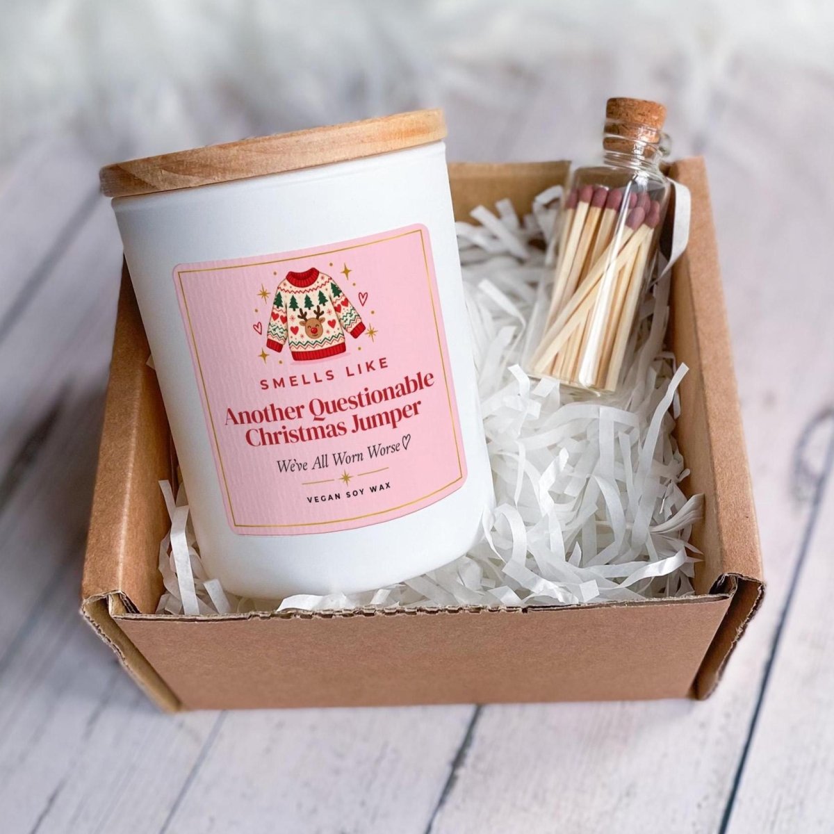 Funny Christmas Gift with Ribbon Tied Gift Box and Matches Jar Ugly Jumper