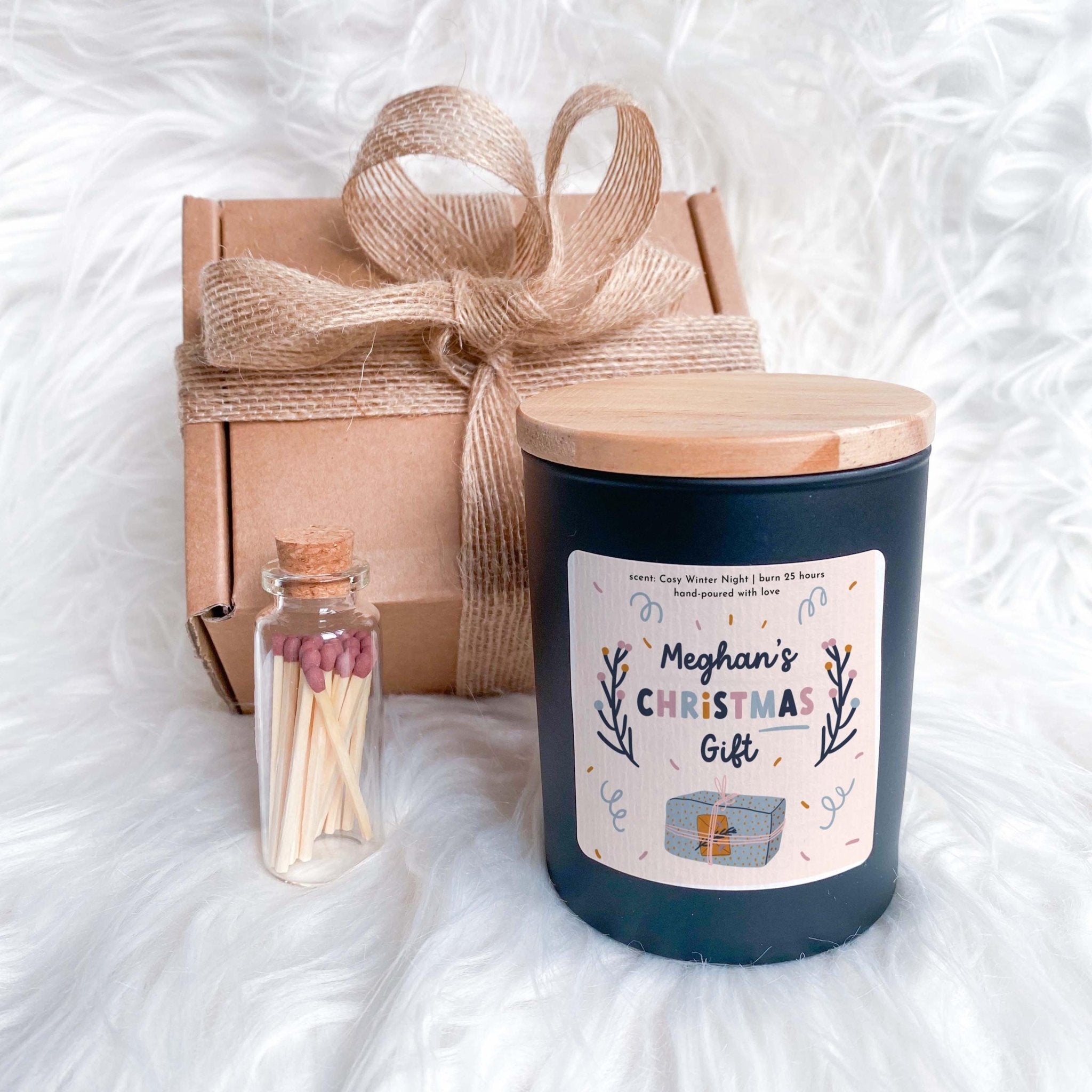 Funny Christmas Scented Candle Gift Set for Her Him with Name Cosy Stylish Vegan Xmas Present for Friend Colleague Employee Daughter Niece