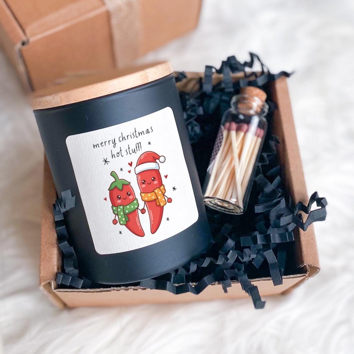 Funny Christmas Vegan Soy Candle Gift Set with Ribboned Box and Matches Jar