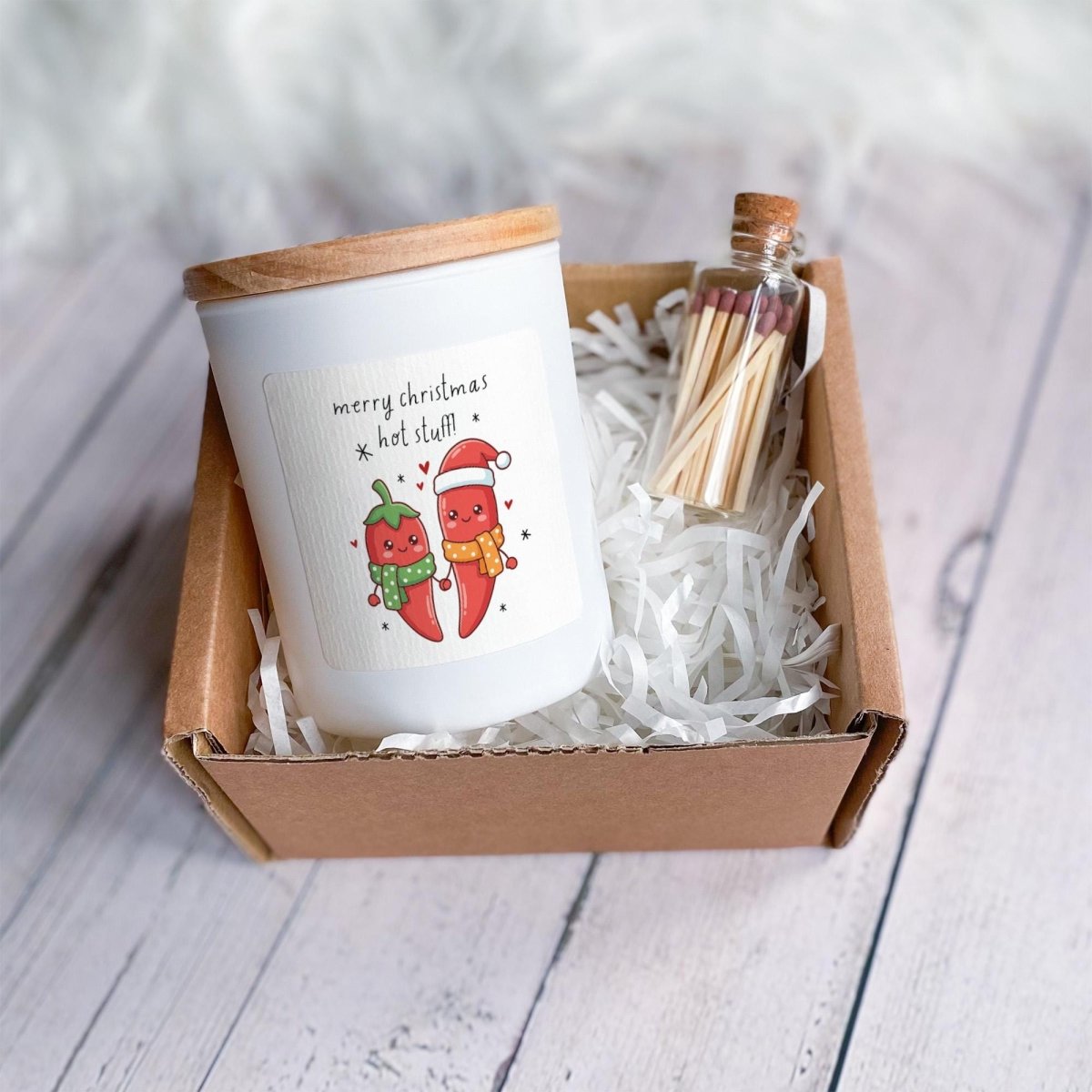 Funny Christmas Vegan Soy Candle Gift Set with Ribboned Box and Matches Jar