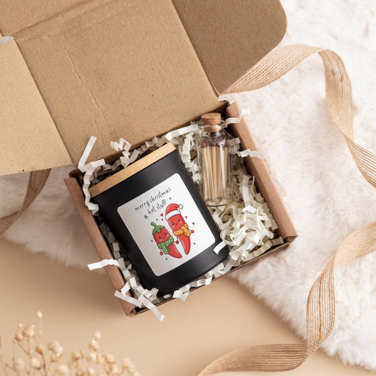 Funny Christmas Vegan Soy Candle Gift Set with Ribboned Box and Matches Jar