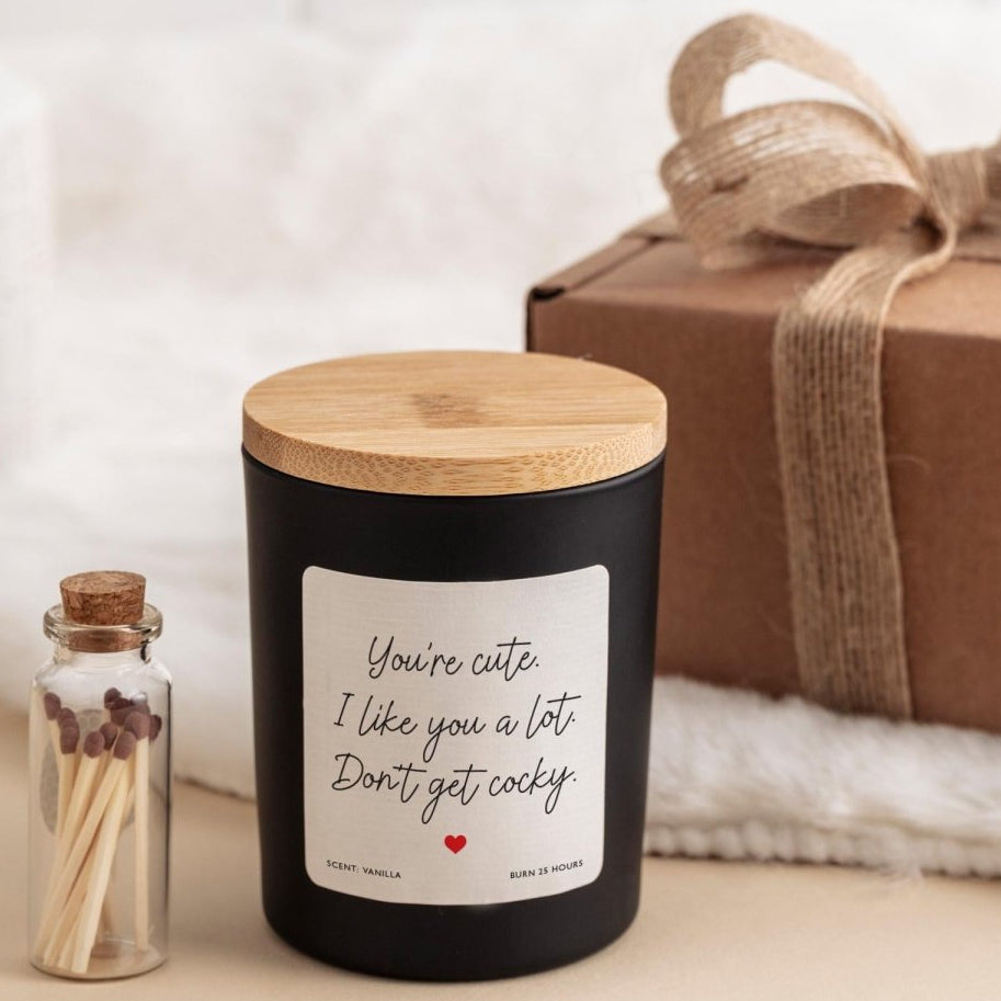 Funny Love Quote Candle Gift – You’re Cute, I Like You a Lot - Valentine’s Day or Anniversary Present