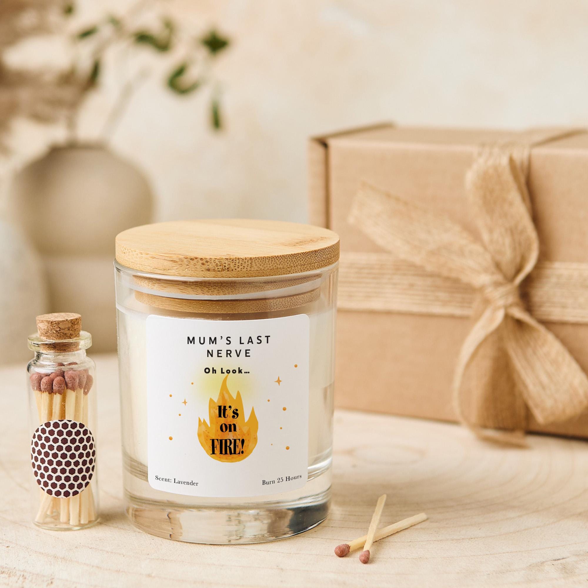 Funny Mum Candle Gift Mother’s Day Christmas Birthday Present for New Mummy Mum’s Last Nerve It’s on Fire Joke Humorous