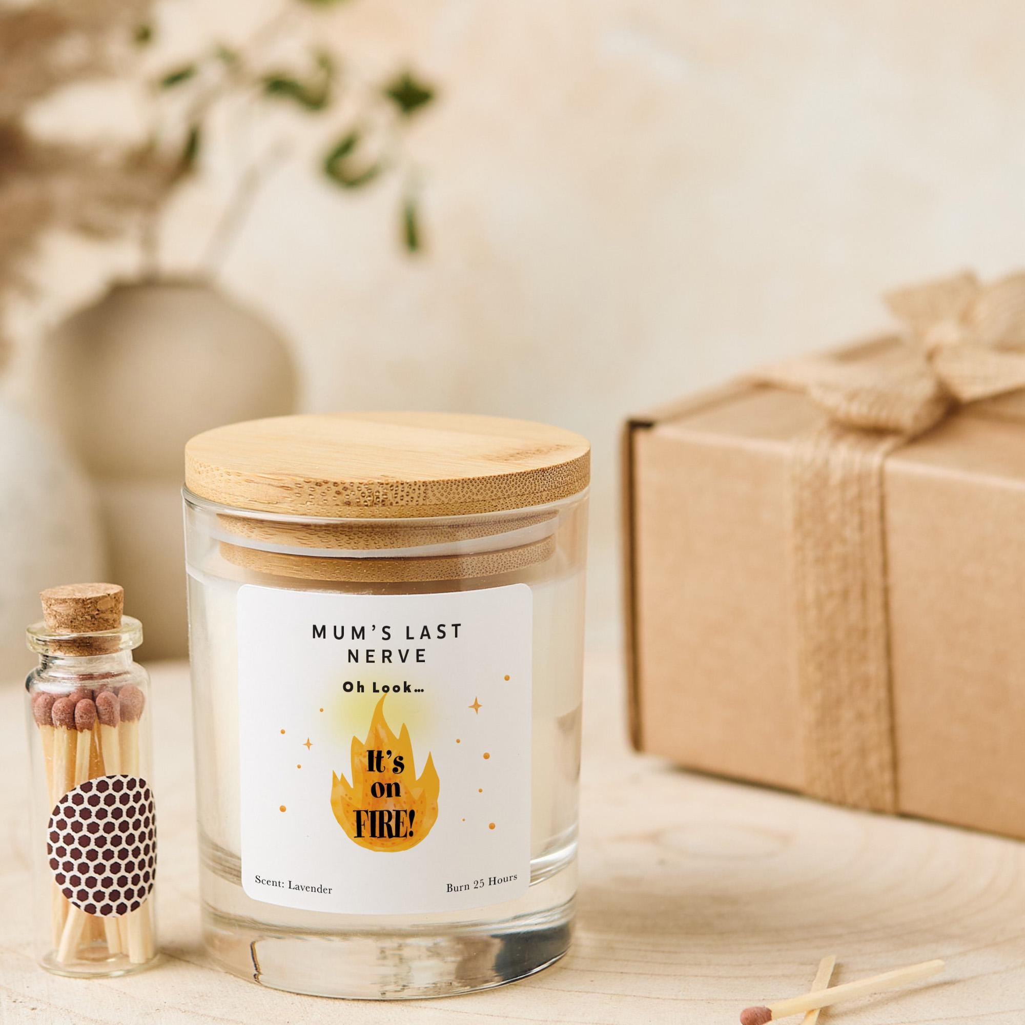 Funny Mum Candle Gift Mother’s Day Christmas Birthday Present for New Mummy Mum’s Last Nerve It’s on Fire Joke Humorous