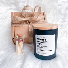 Funny Mum Scented Candle Mother's Day Gift Birthday Present Christmas Gift for Mummy Mama World's Okayest Mum Handmade Vegan Soy Wax