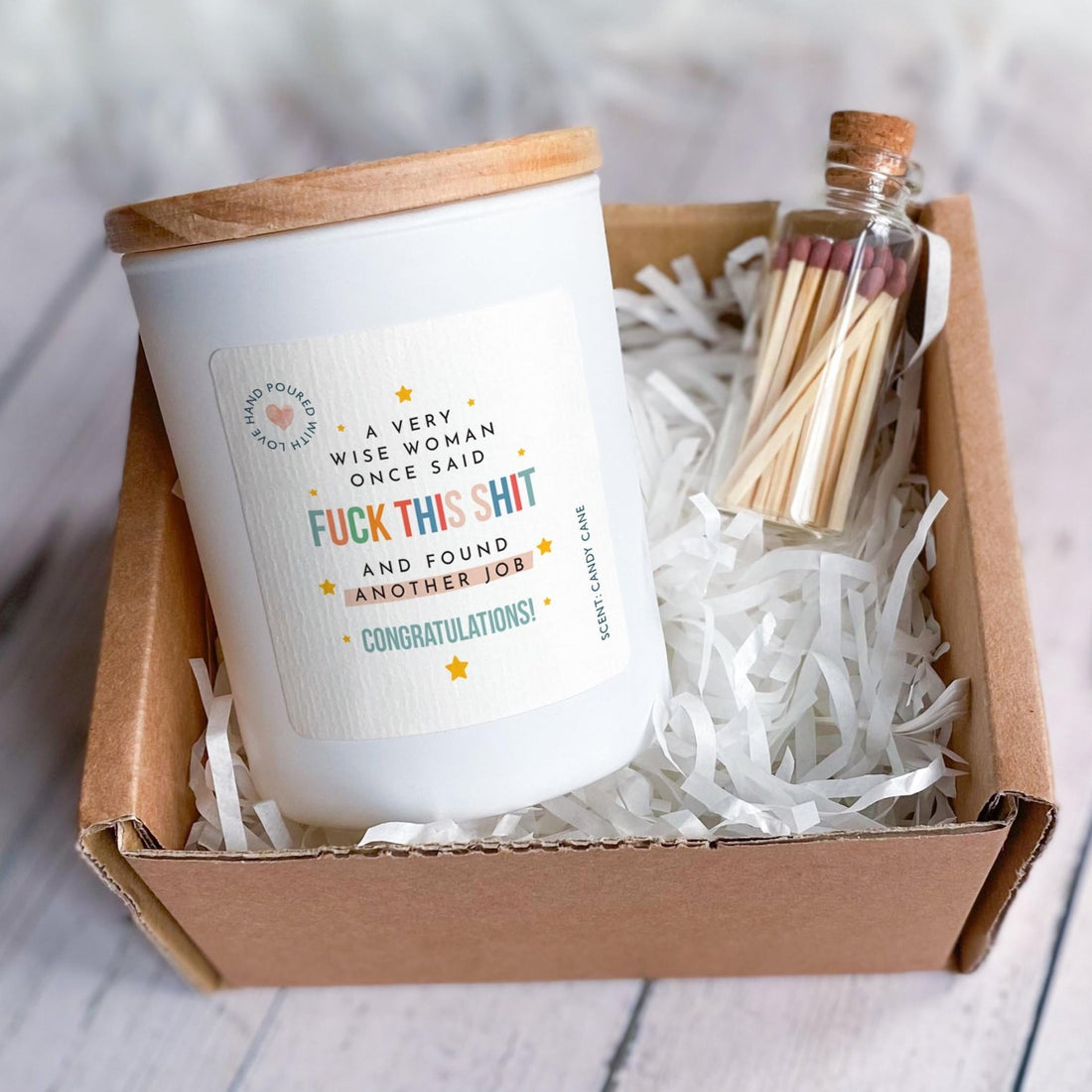 Funny New Job Candle Gift for Her | "A Very Wise Woman Once Said…" Quote | Congrats Gift Box with Matches for Friend or Colleague