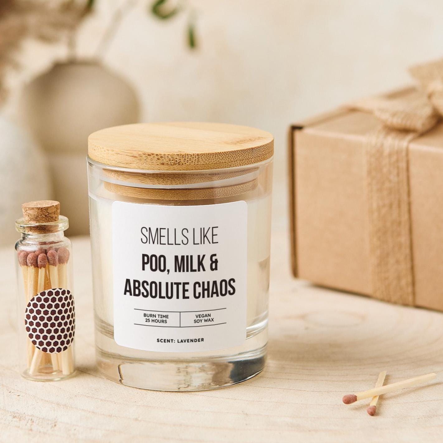 Funny New Parent Candle Gift Set Smells Like Poo Milk & Chaos Cheeky Baby Shower or New Baby Present for New Parents Mum or Dad