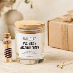 Funny New Parent Candle Gift Set Smells Like Poo Milk & Chaos Cheeky Baby Shower or New Baby Present for New Parents Mum or Dad