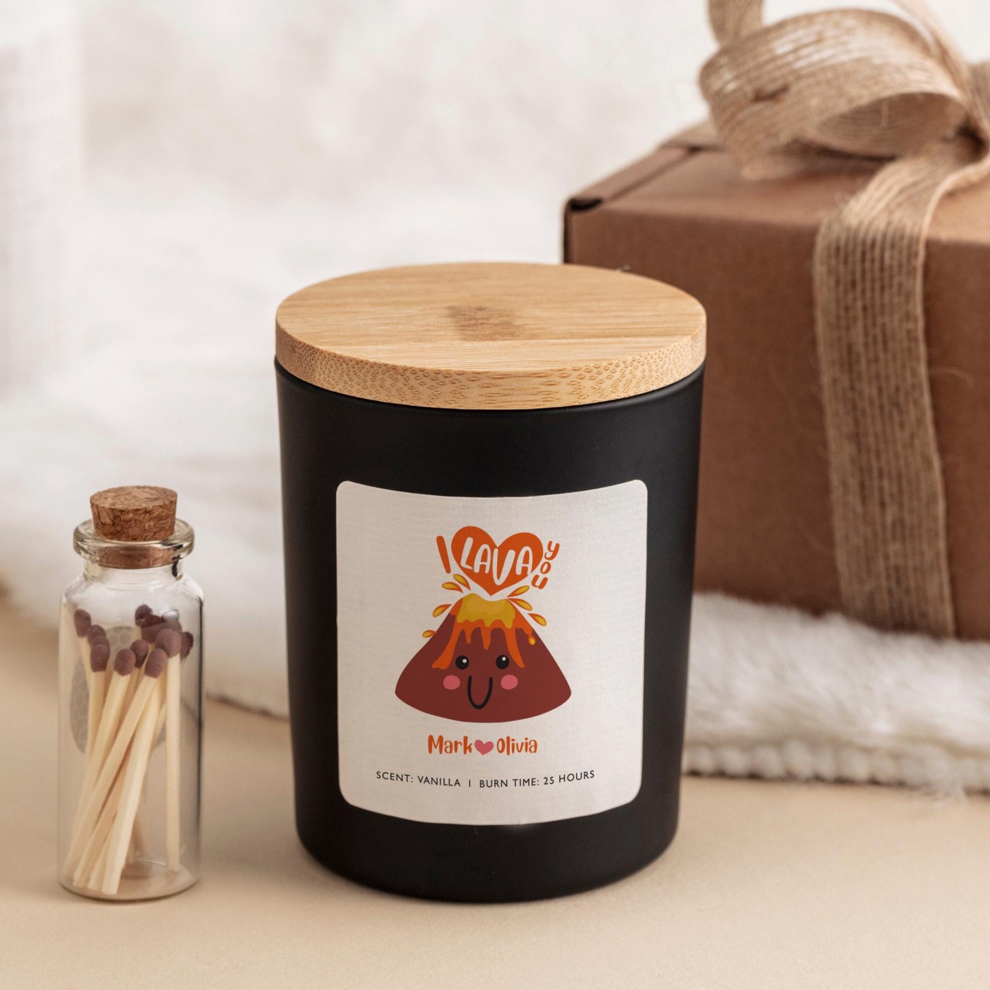 Funny Scented candle gift with personalised names for Girlfriend Fiance Wife I Lava You Fun Valentine's Day Birthday Anniversary Present