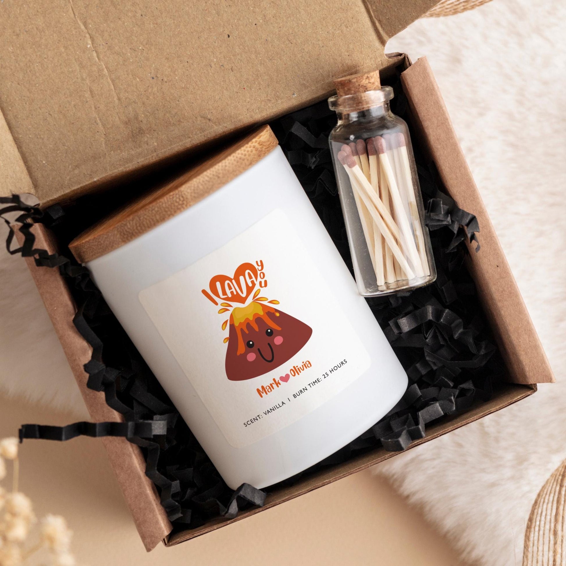 Funny Scented candle gift with personalised names for Girlfriend Fiance Wife I Lava You Fun Valentine's Day Birthday Anniversary Present
