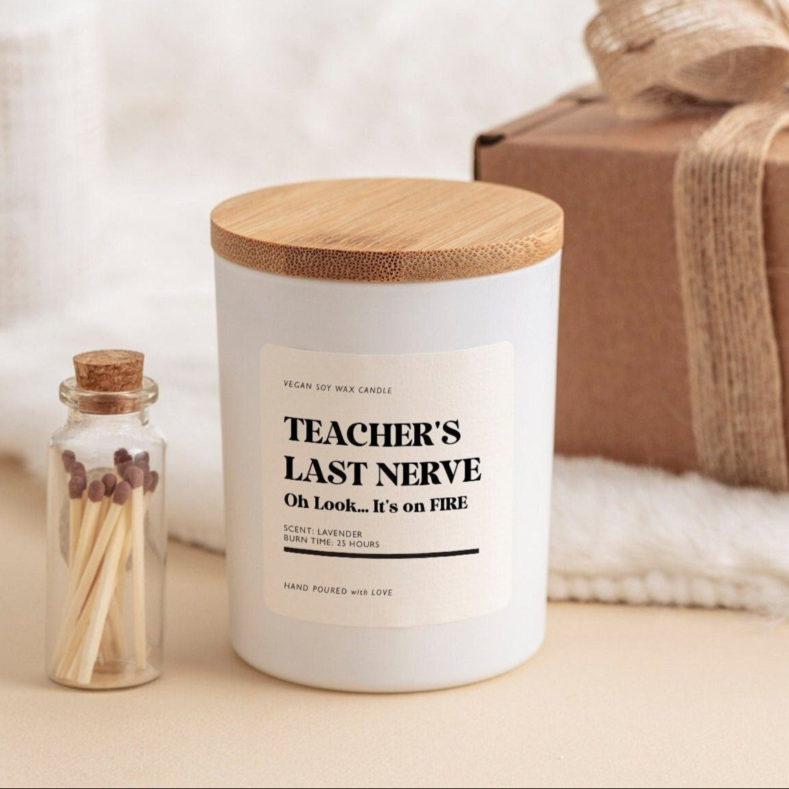 Funny scented soy candle gift set for teacher Teacher's last nerve Oh look... It's on fire End of term Christmas Nursery Primary Secondary