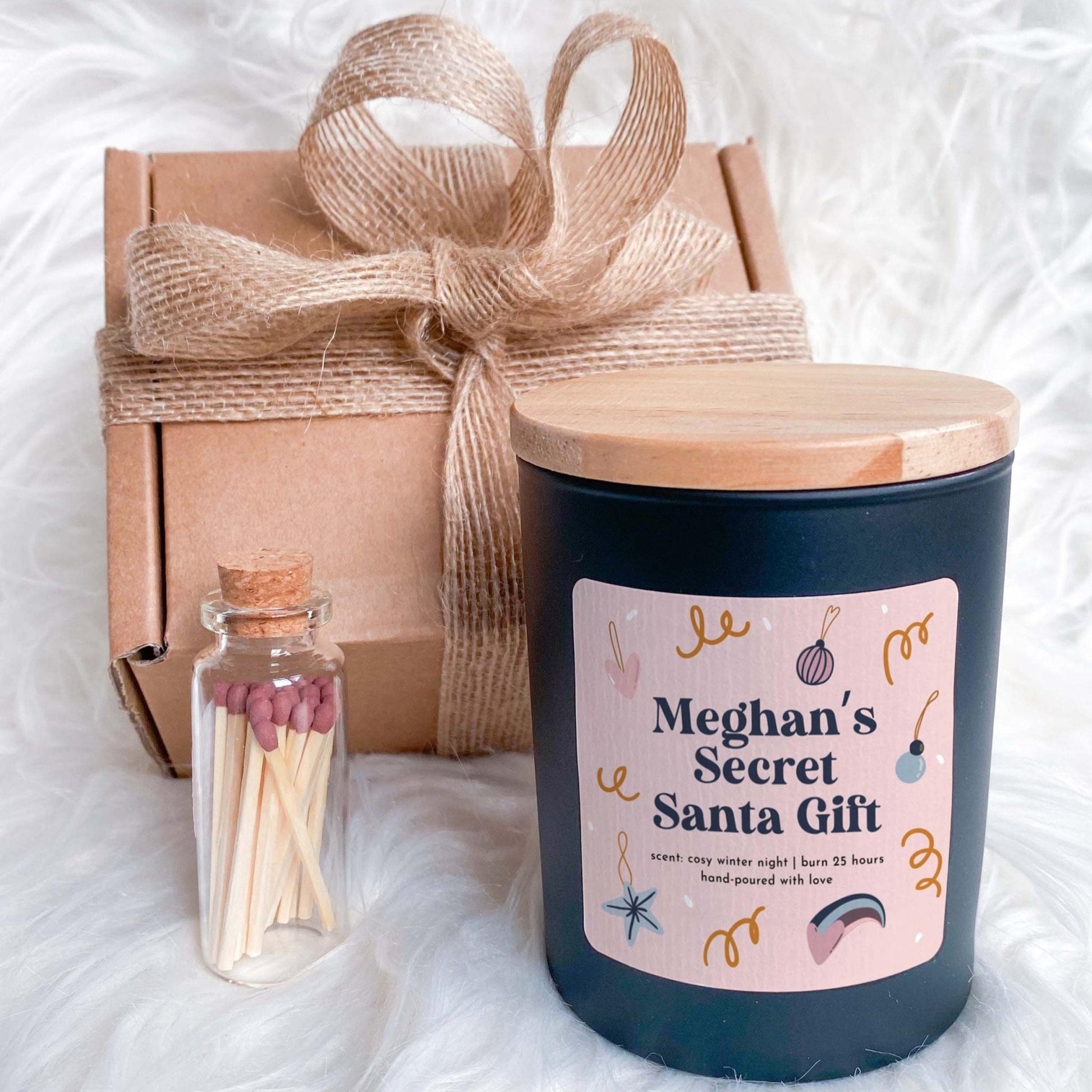 Funny Secret Santa Gift Christmas Scented Candle Gift Set for Her Him with Name Cosy Vegan Xmas Present for Friend Colleague Name's