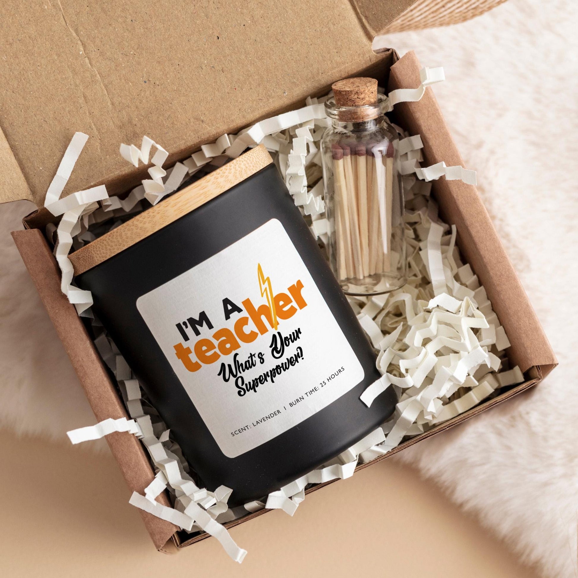 Funny teacher gift candle with superpower quote FREE gift wrap and match jar End of term gift Thank you present Teacher appreciation