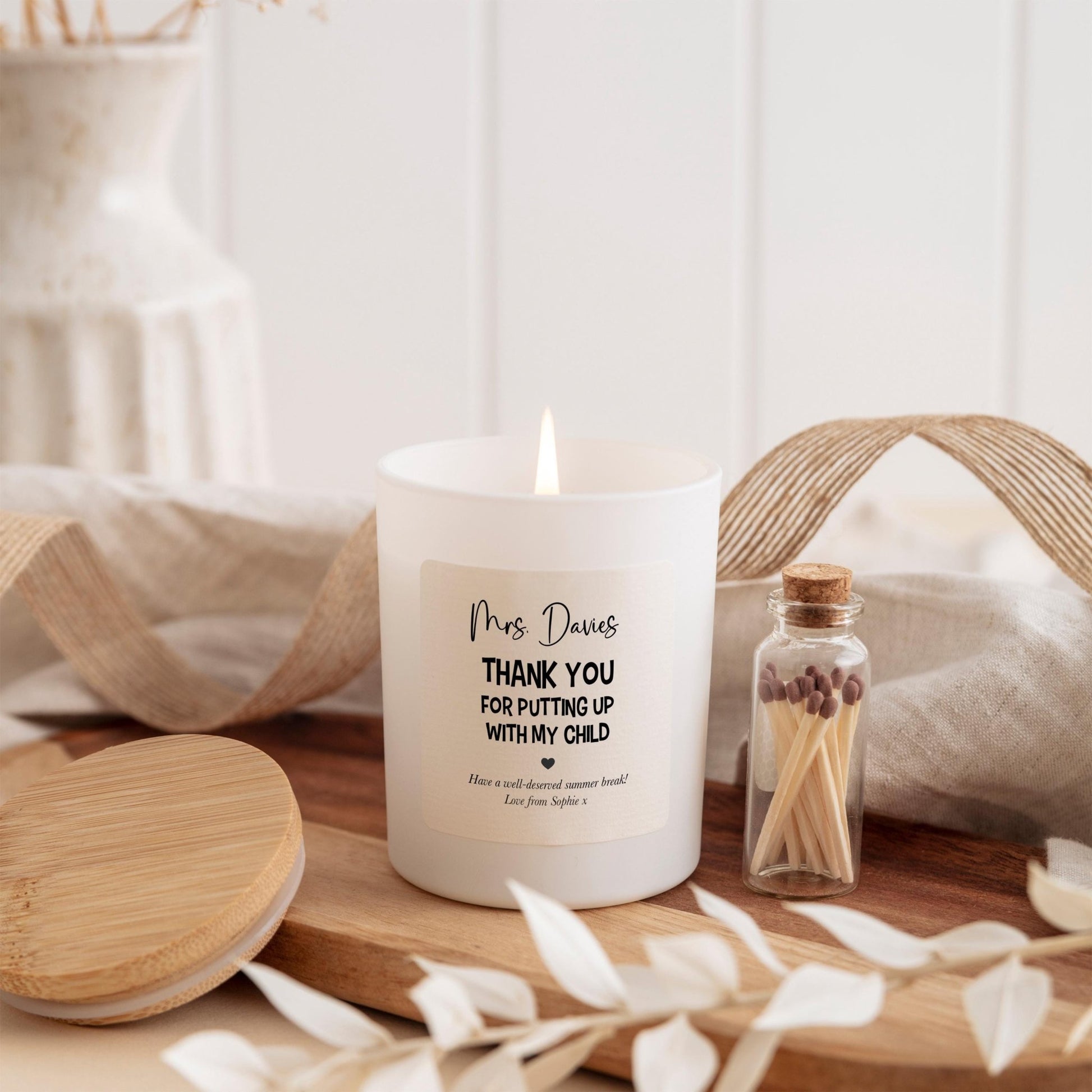 Funny Thank You Teacher Candle Gift Personalised Humorous End of Term or Teacher's Day Present for Nursery Primary or Reception Teacher