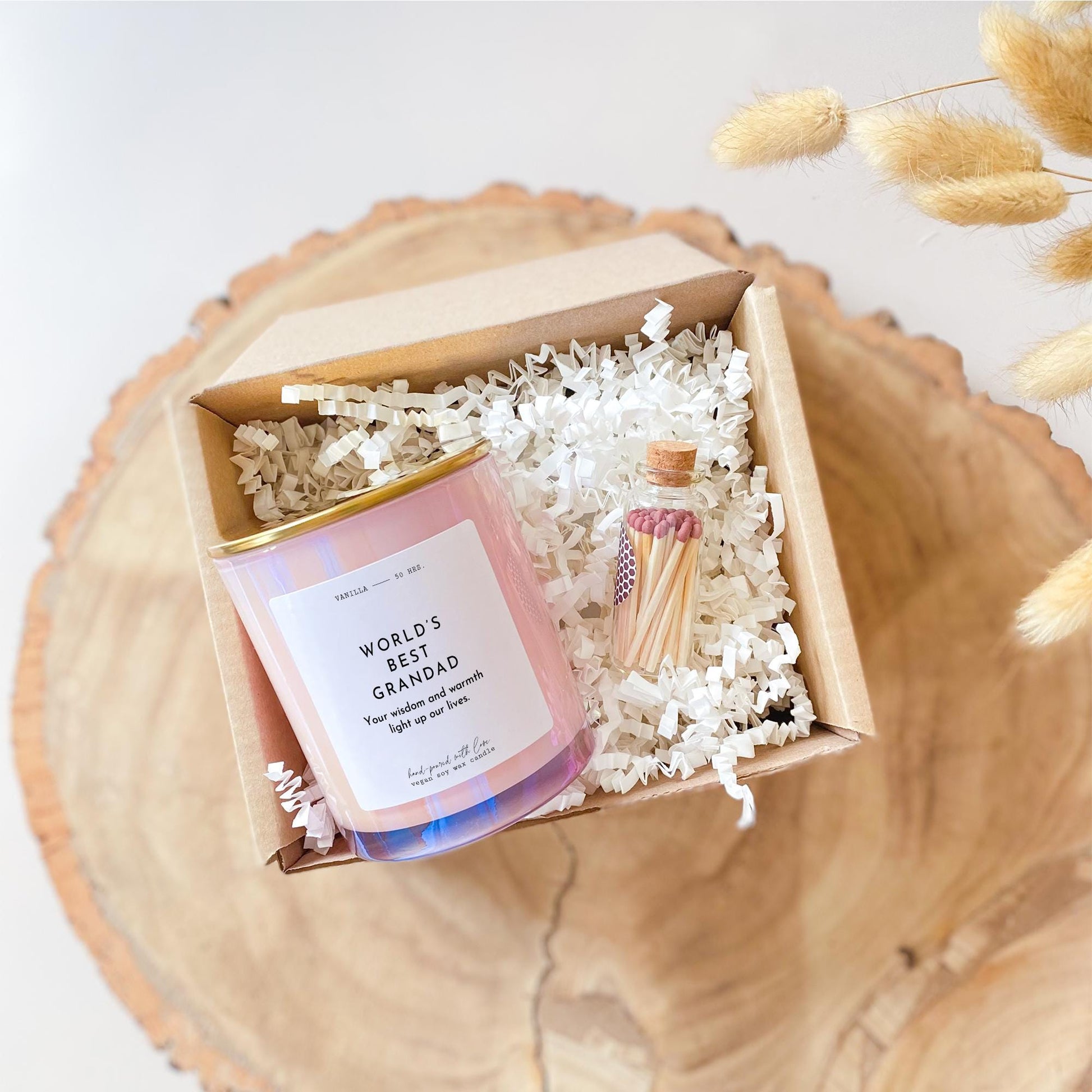 Grandad's cosy moments candle gift set with mini matches jar and gift box Gift for grandad Christmas Father's Day Grandpa's birthday present