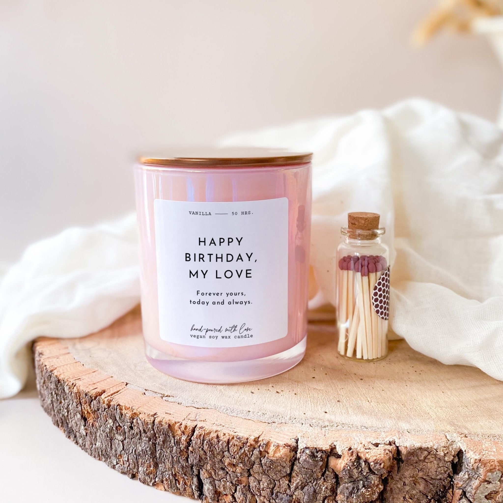 Happy birthday my love scented candle with metal lid Forever yours Today and always Romantic Gift for her wife husband girlfriend boyfriend