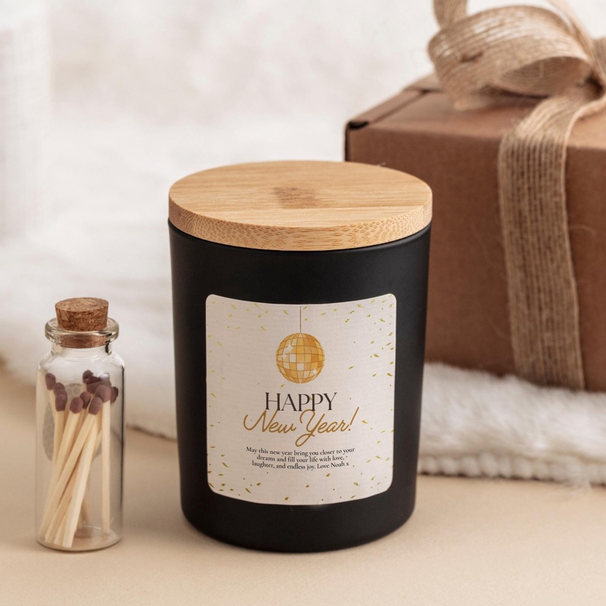 Happy New Year Candle Gift Set with Matches Jar - Happy Newyear Present