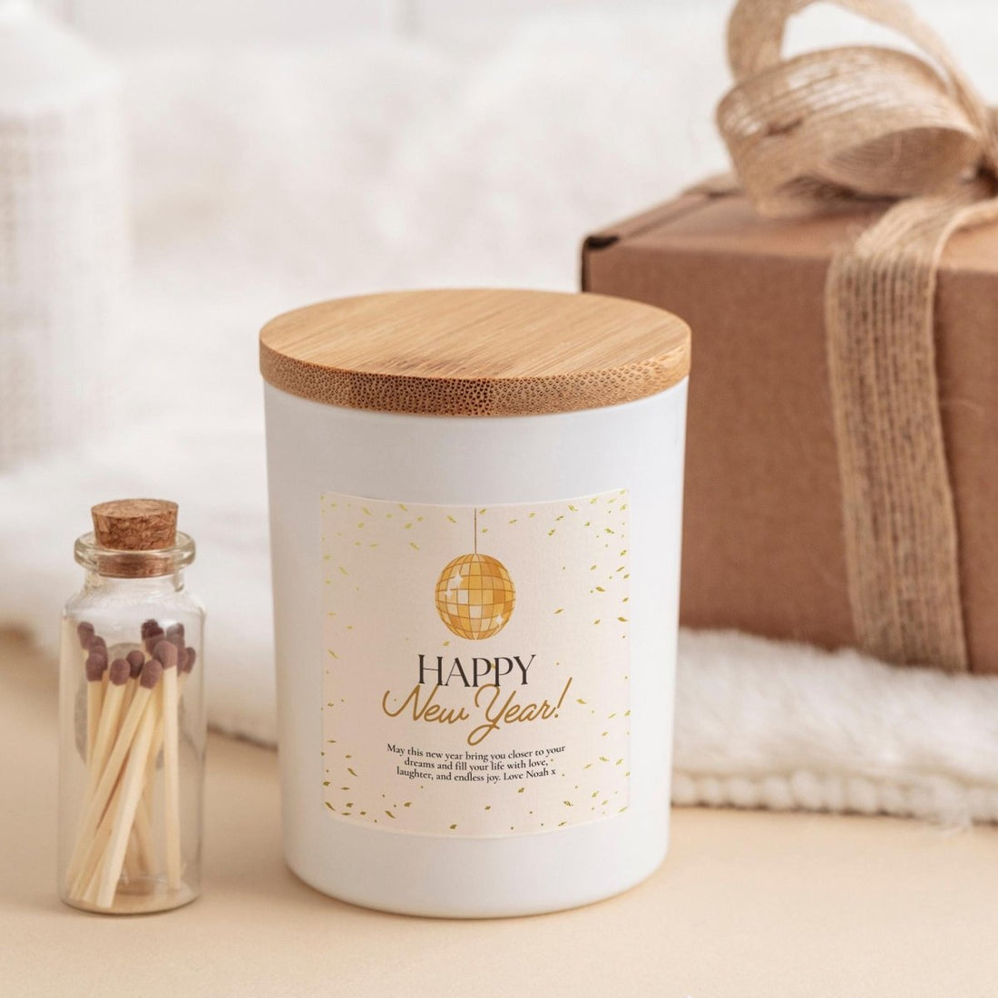 Happy New Year Candle Gift Set with Matches Jar - Happy Newyear Present