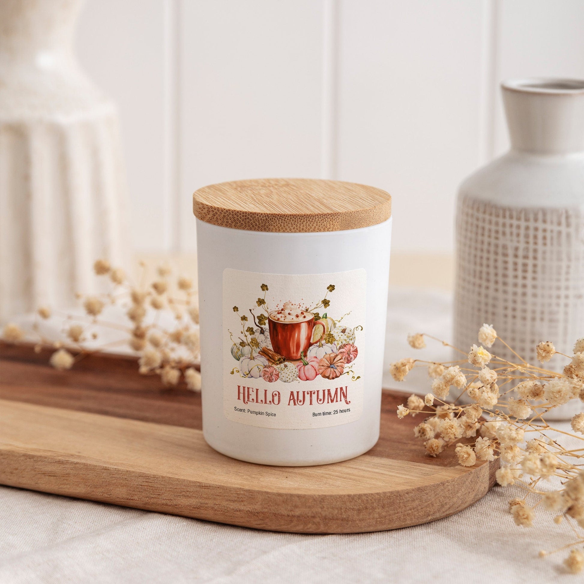 Hello Autumn Scented Candle, Pumpkin Spice Scent, Cosy Autumn Gift for Friends Mum Dad Grandma, Autumn Home Decor September Birthday Gift