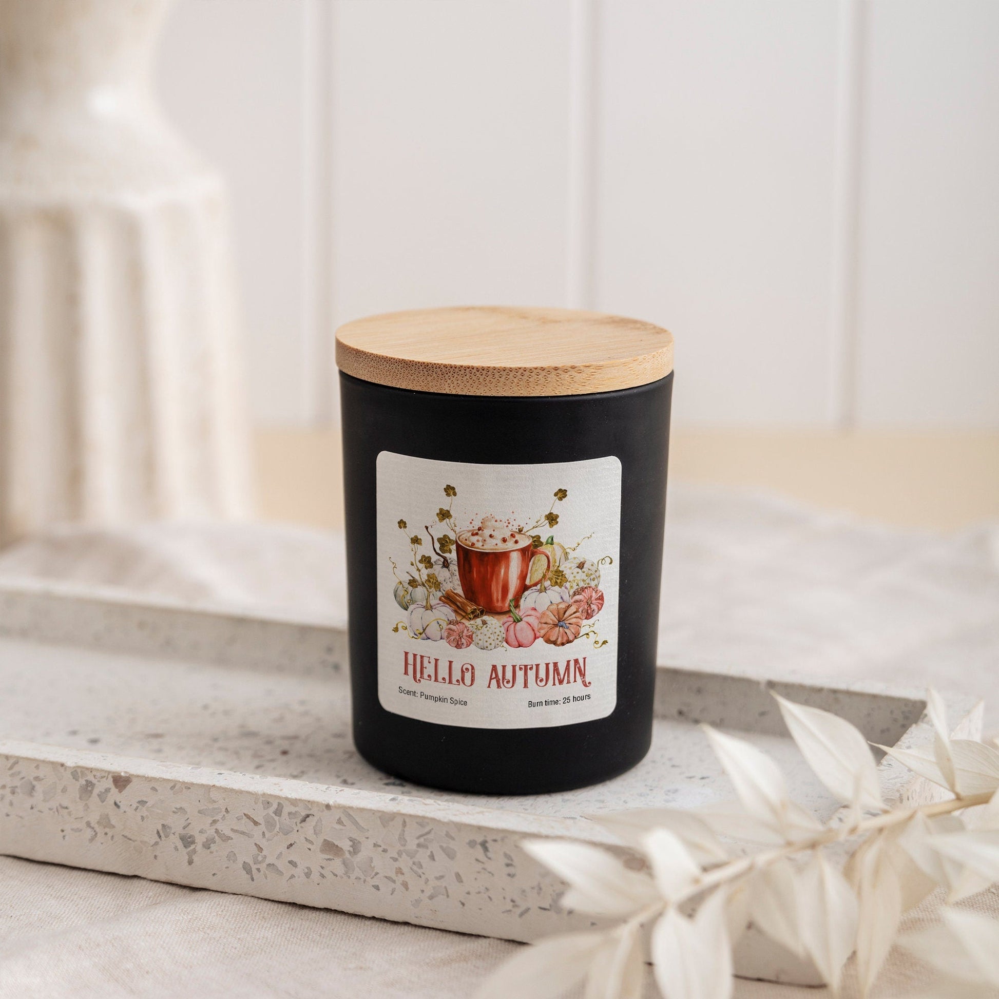 Hello Autumn Scented Candle, Pumpkin Spice Scent, Cosy Autumn Gift for Friends Mum Dad Grandma, Autumn Home Decor September Birthday Gift