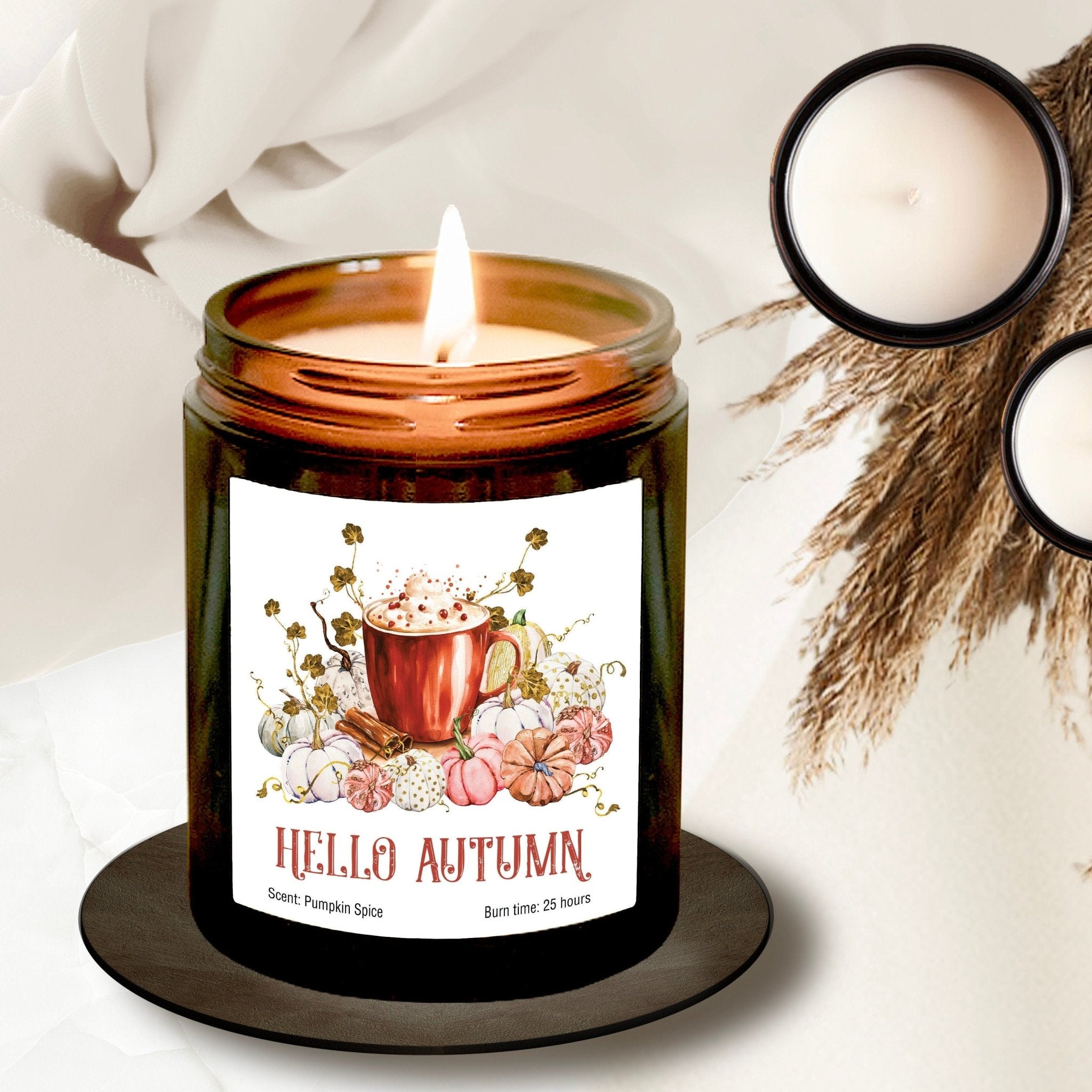 Hello Autumn Scented Candle, Pumpkin Spice Scent, Cosy Autumn Gift for Friends Mum Dad Grandma, Autumn Home Decor September Birthday Gift