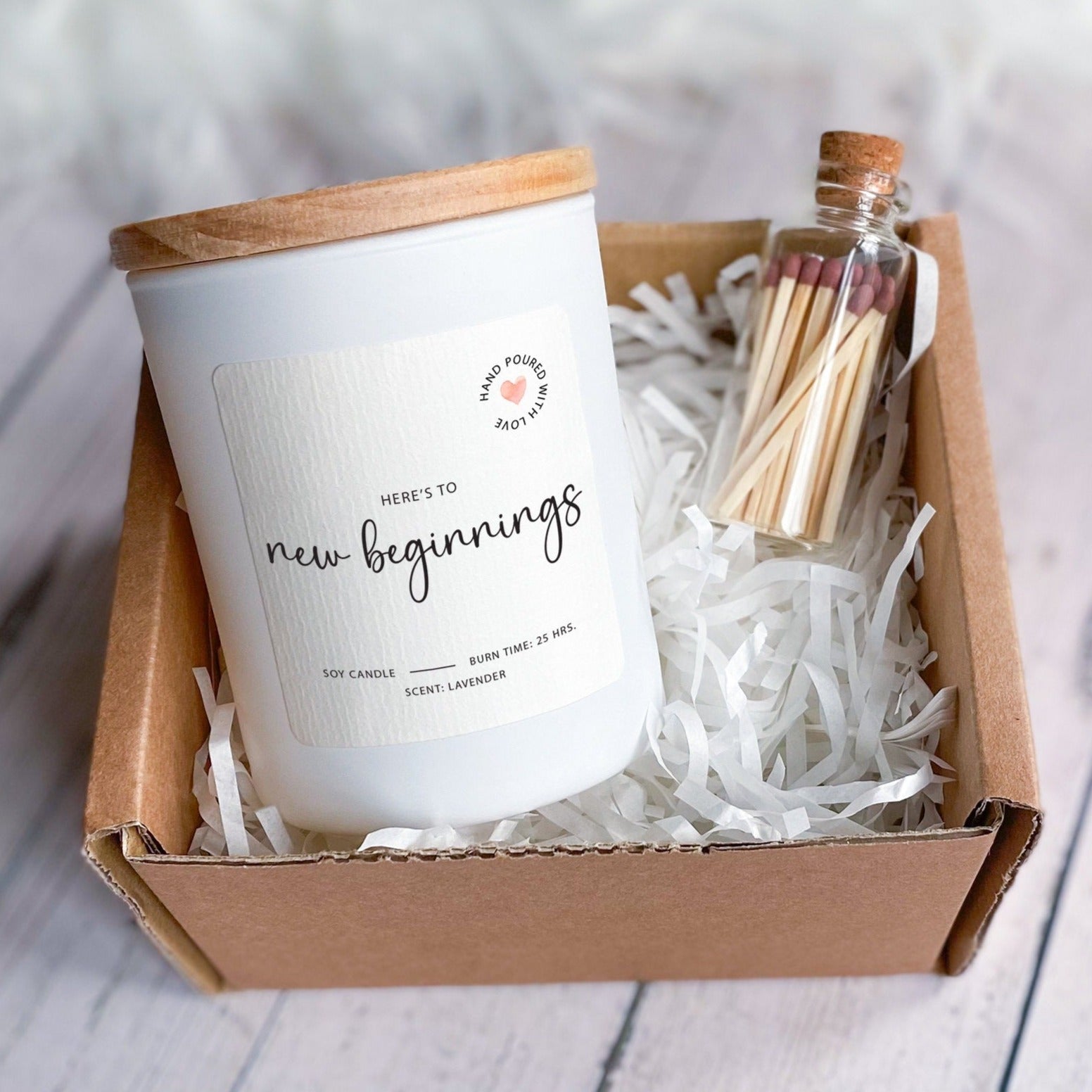 Here's to New Beginnings Scented Candle Gift Set Gift for New Job Gift Job Promotion Sobriety Home Start New Housewarming gift Xmas Present - HappyInky