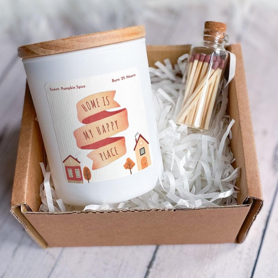Home Is My Happy Place Candle Gift Set - Autumn Birthday Present